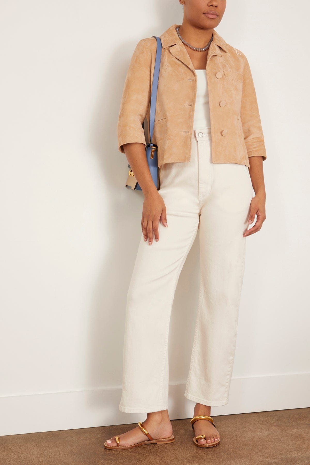 Suede Boxy Jacket in Pale Peach - 2