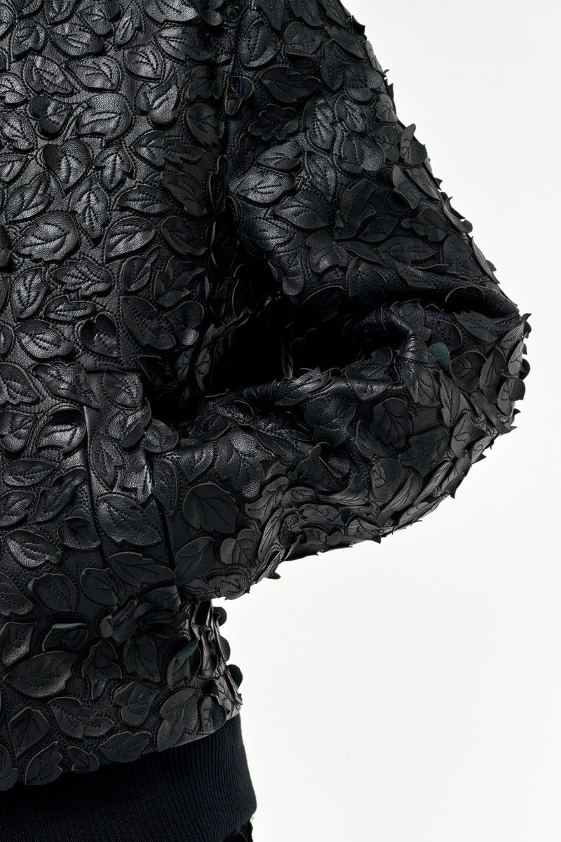 Winslow Embroidered Leaves Bomber in Black Nappa Leather 7