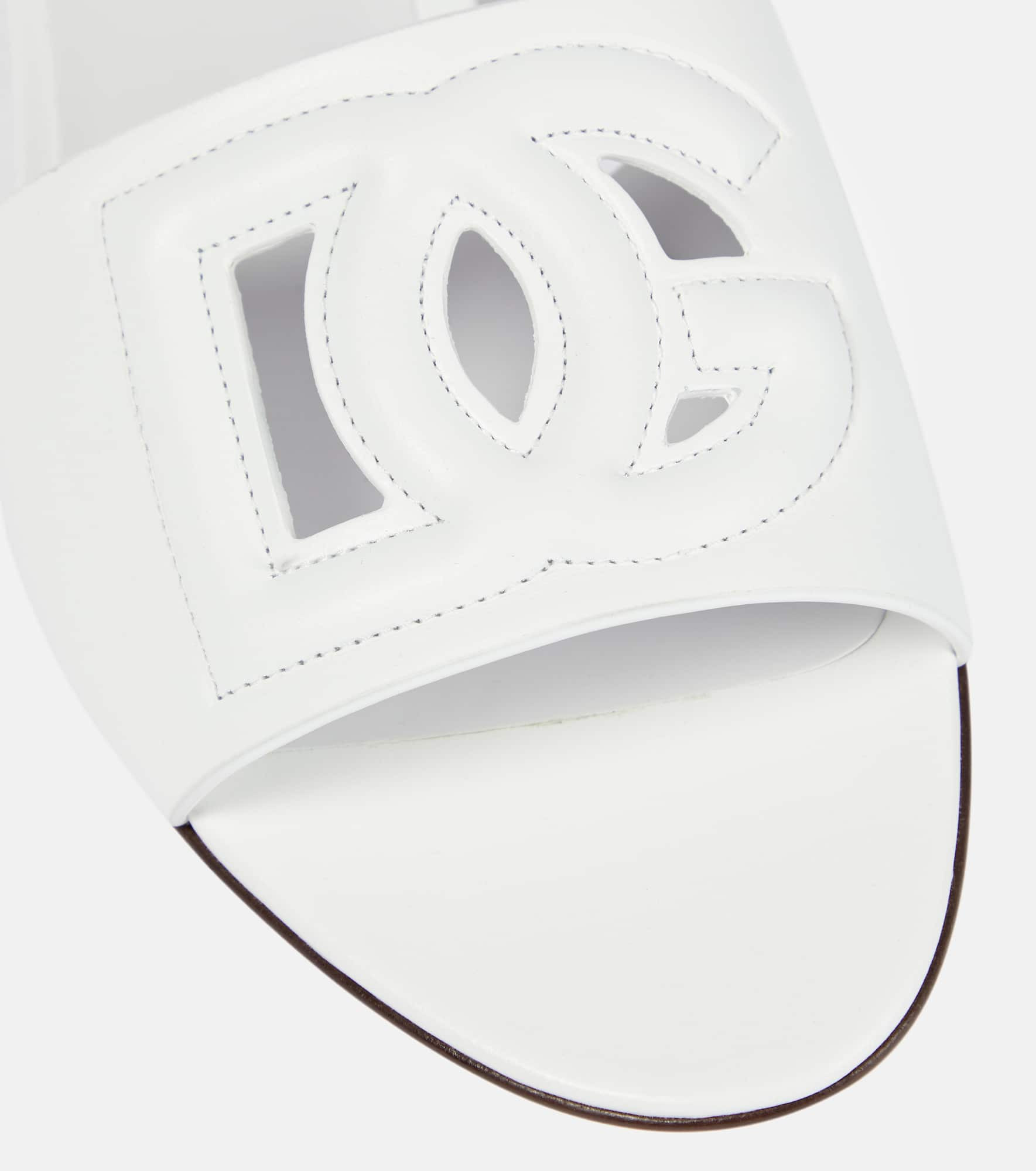 Logo cutout leather slides - 6