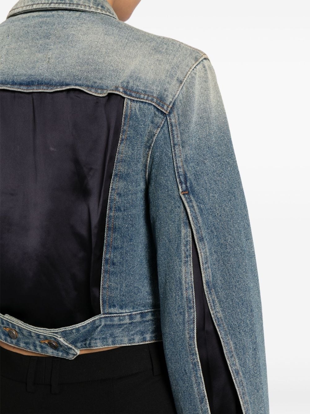 panelled cropped denim jacket - 5