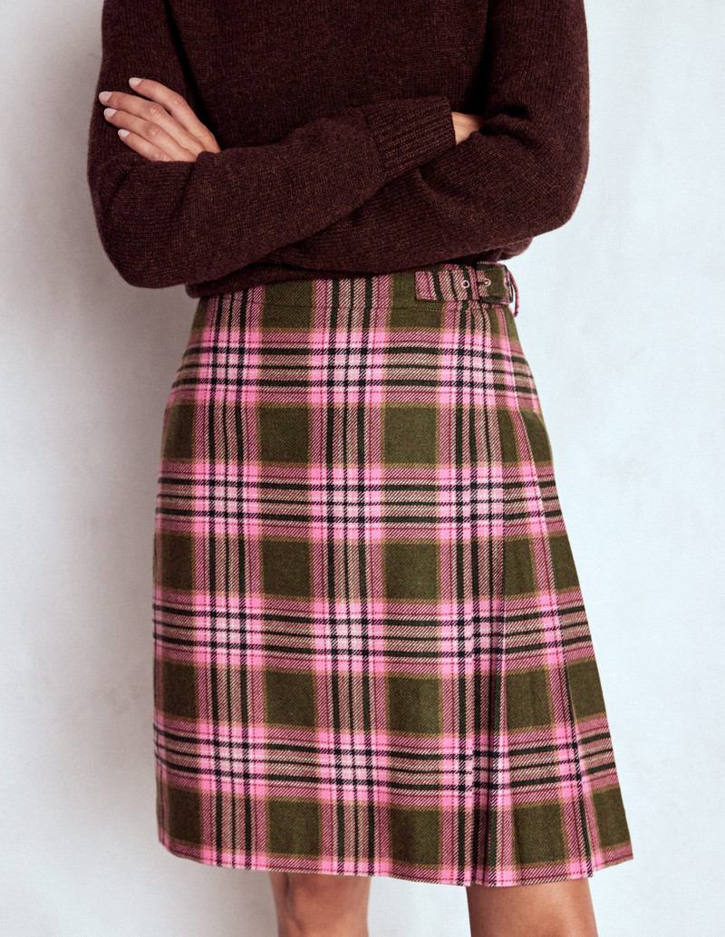 Helen Wool Kilt Skirt-Olive, Green and Pink Check 5