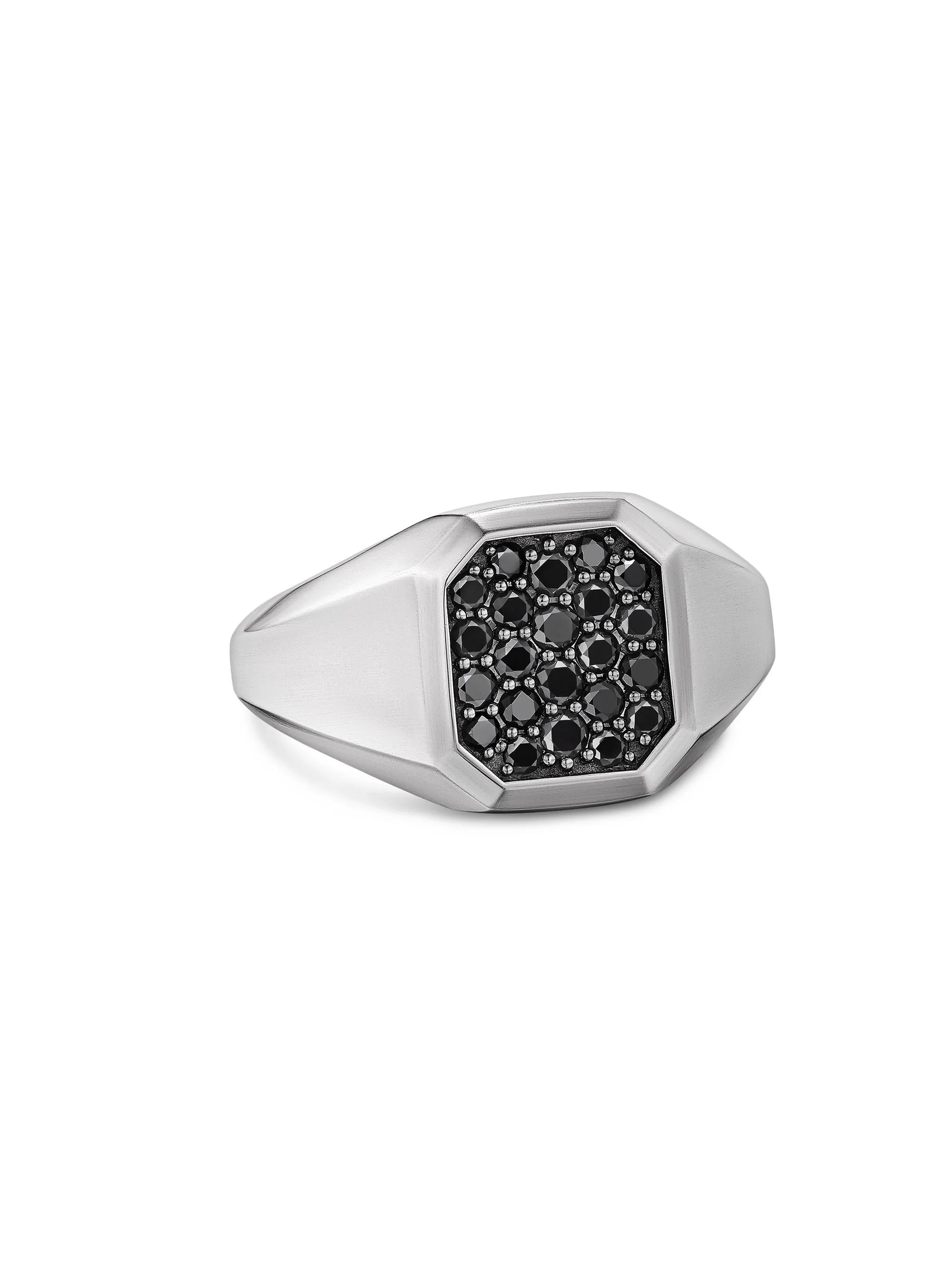 Men's Streamline Signet Ring in Sterling Silver - Black Diamond - 1