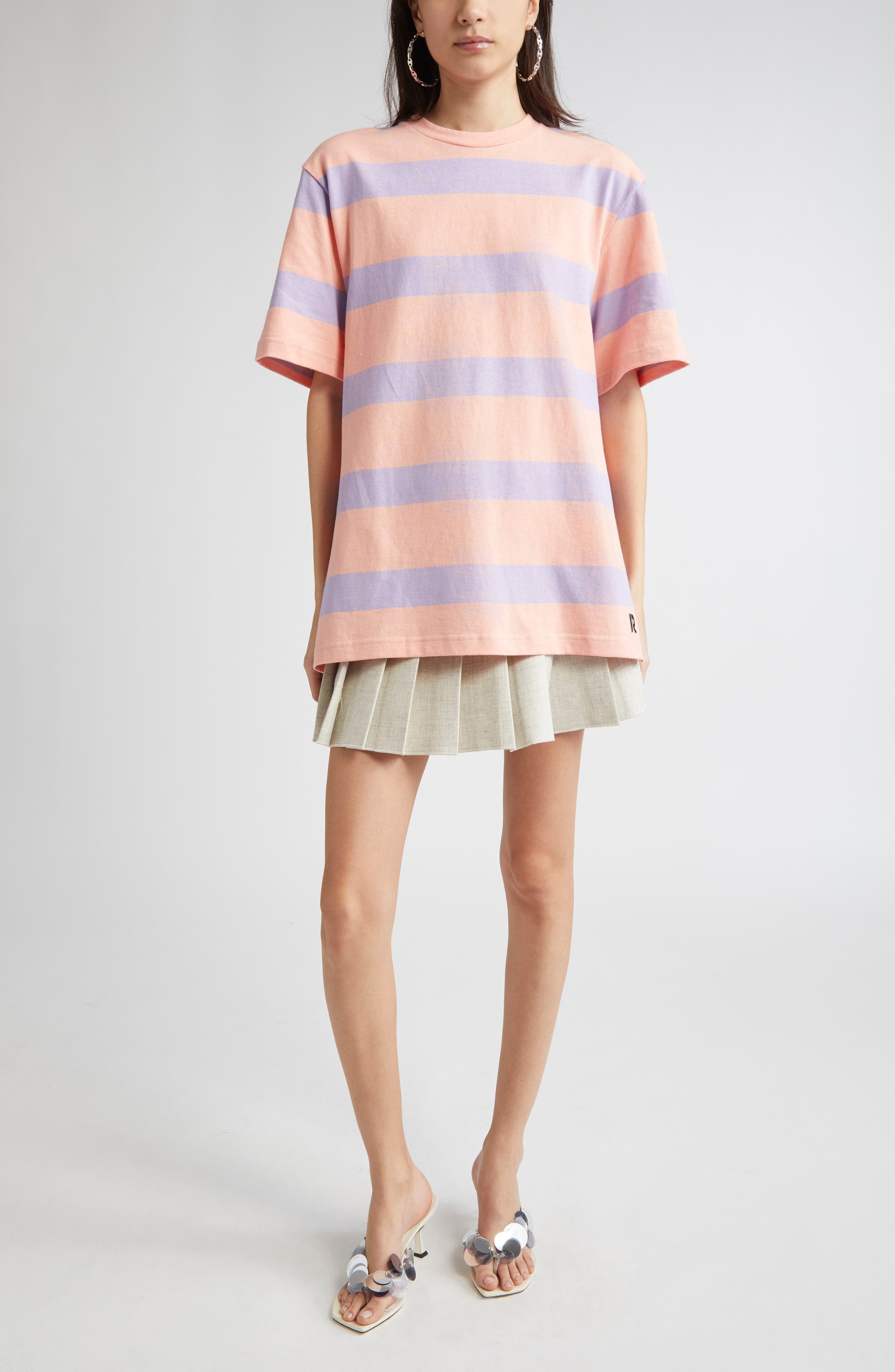 Rabanne Stripe Cotton T-Shirt in Stripes Peach /Lavander at Nordstrom - 2