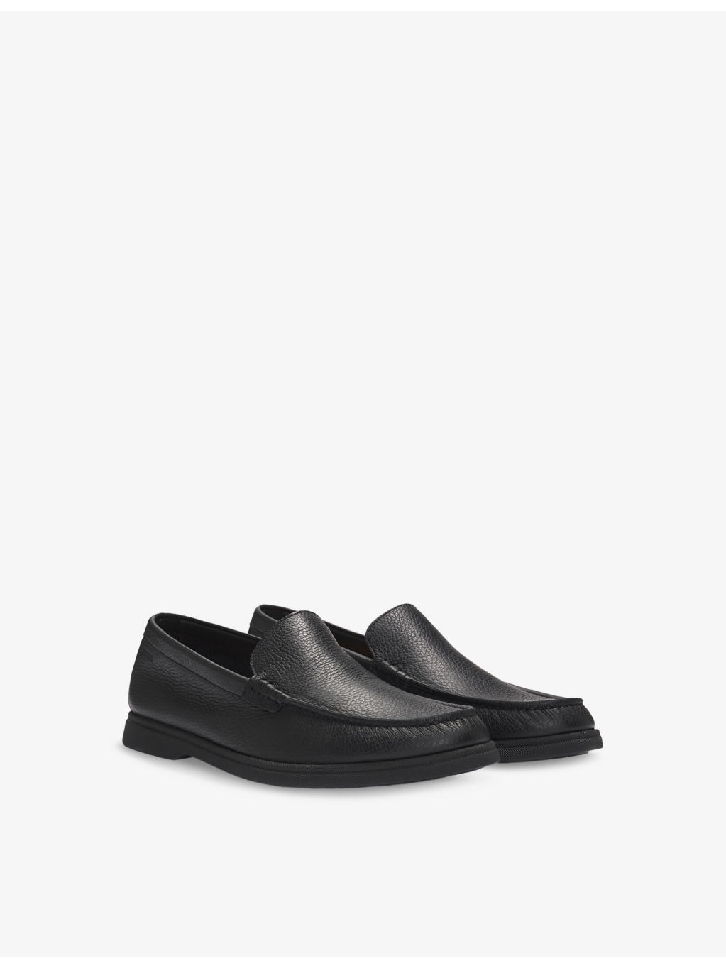 Almond-Toe Grained-Leather Moccasin Loafers - 3