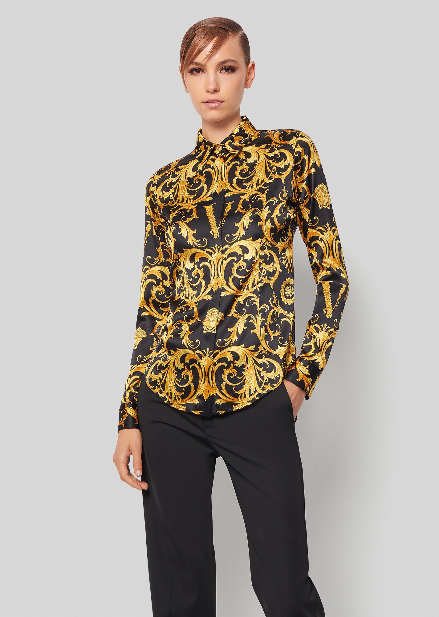 V Barocco Print Silk Shirt - 2