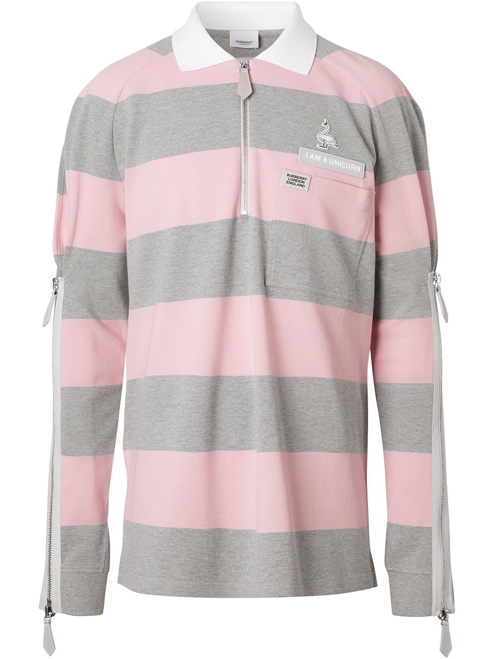 long-sleeved zip detail striped polo shirt - 1