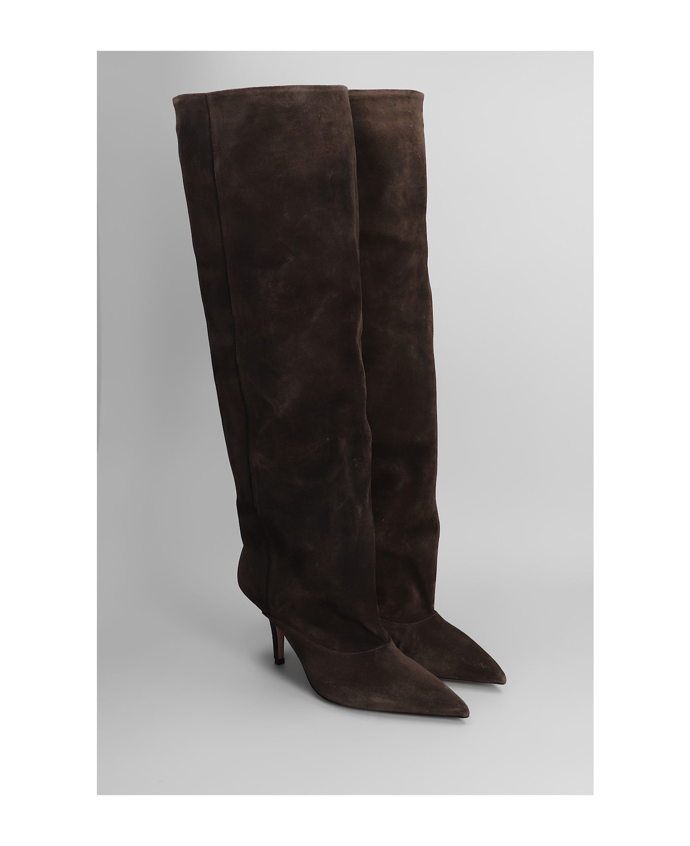 Ines Reverse 75 High Heels Boots In Brown Suede - 2