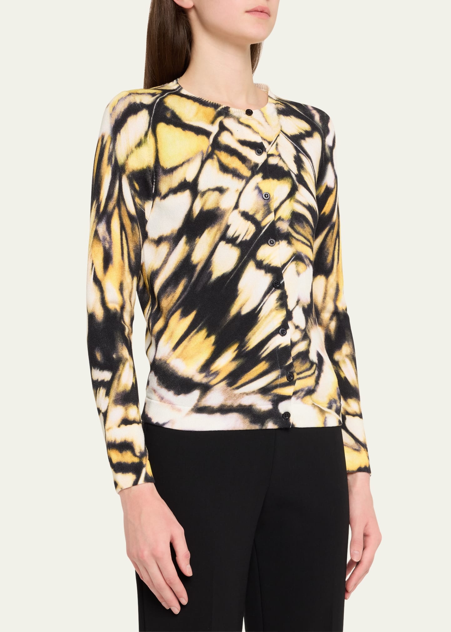 Butterfly-Printed Crewneck Cardigan - 4