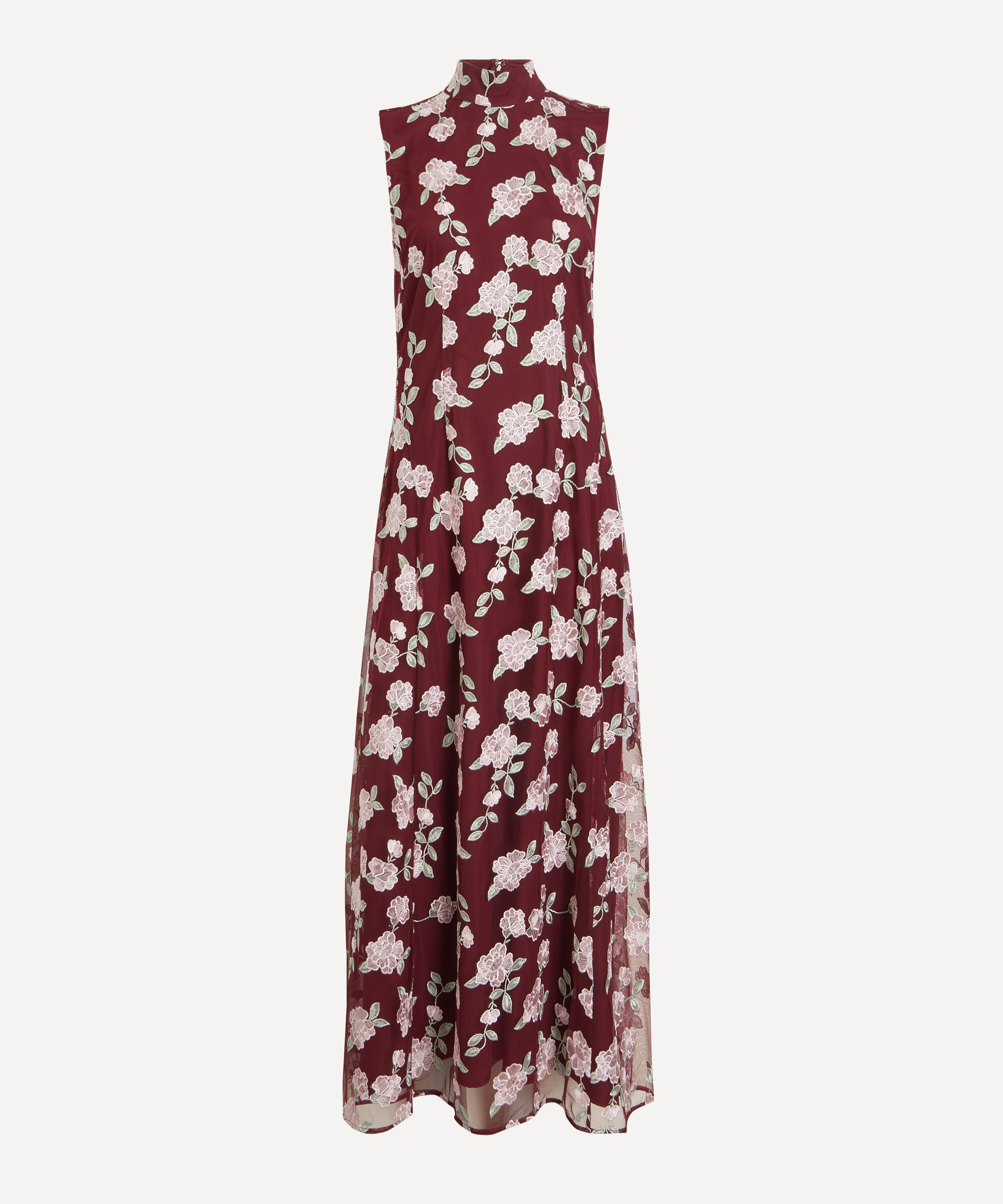 Sleeveless Bordeaux Flower Print Maxi Dress - 1