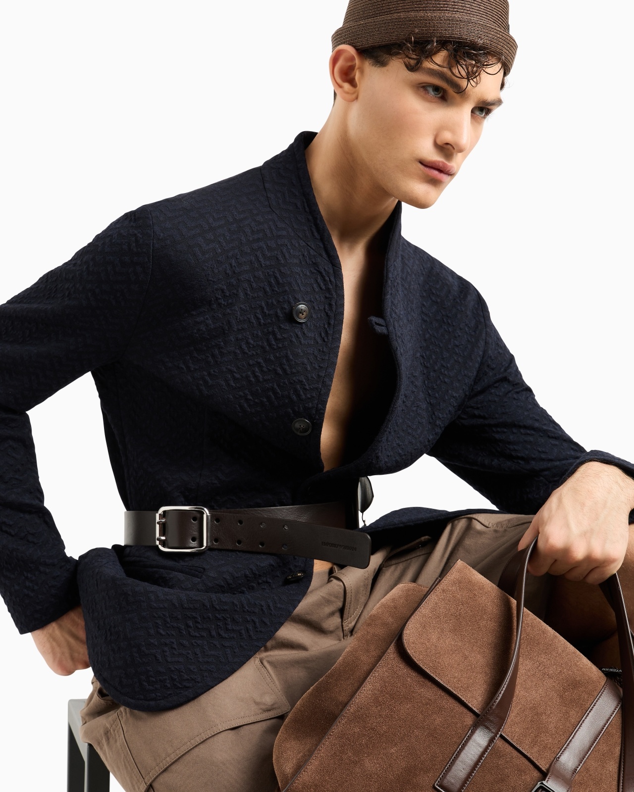 GURU COLLAR JACKET IN CHEVRON MOTIF JERSEY KNIT - 6