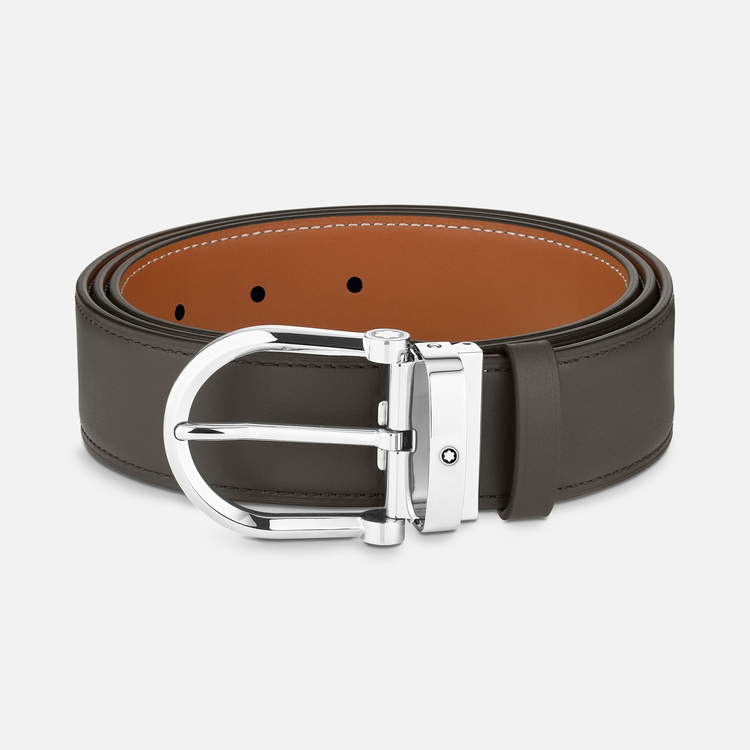 Horseshoe buckle smoke/tan colors 35 mm reversible leather belt - 1