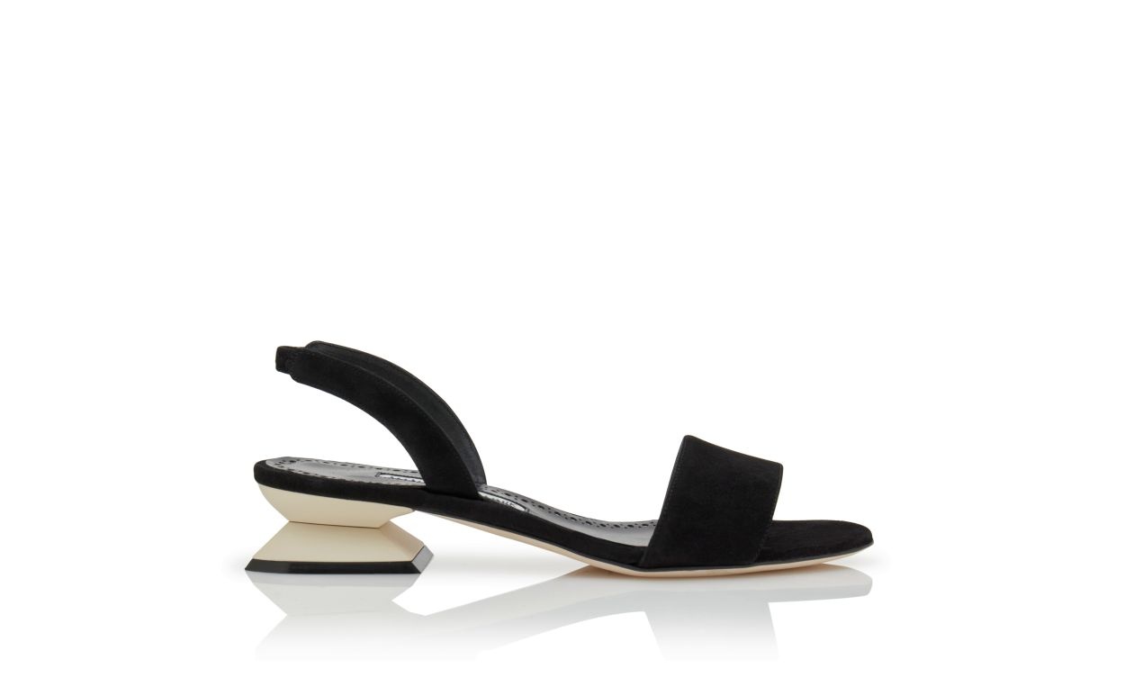 Black and Ivory Suede Slingback Sandals - 1