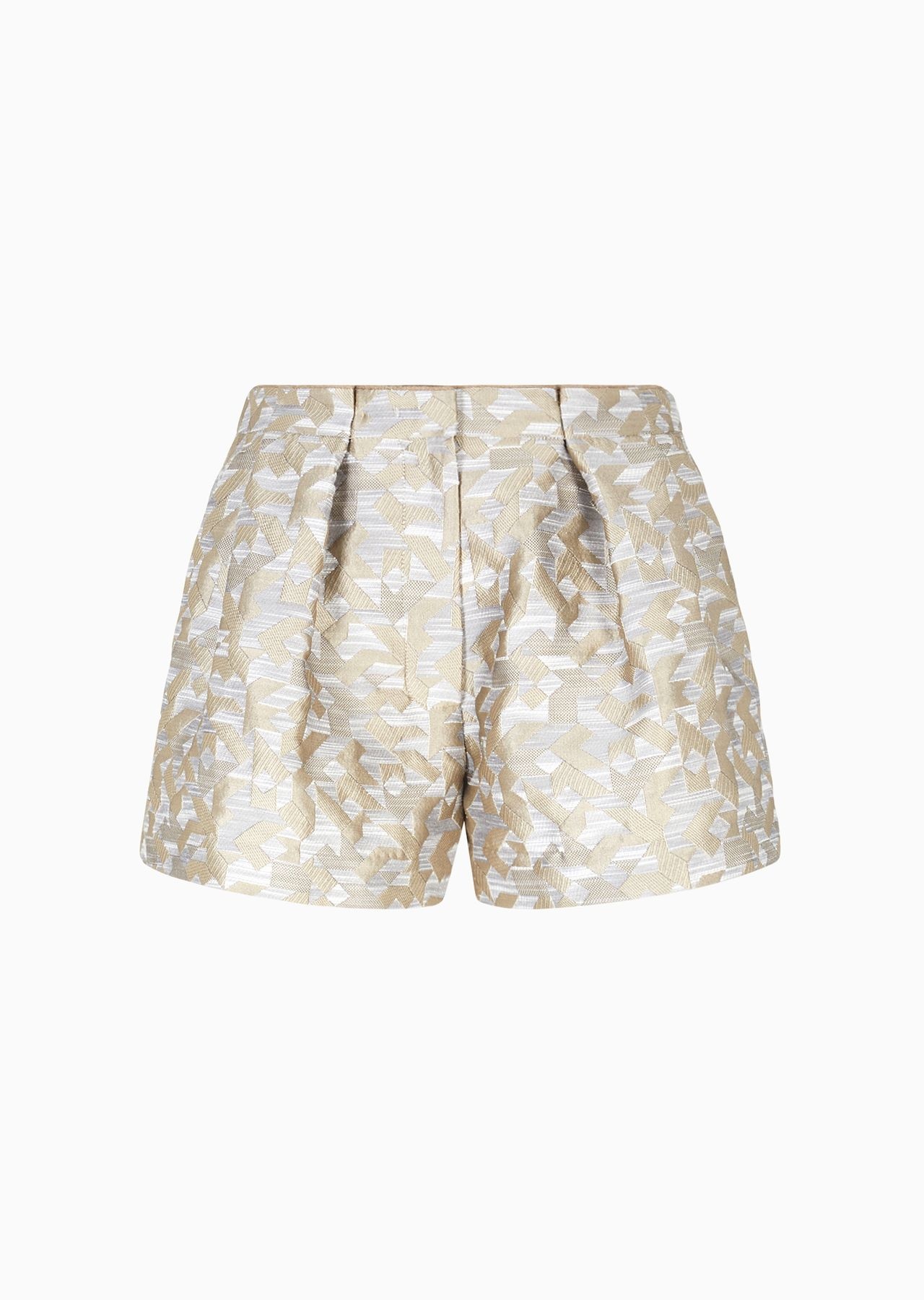 Jacquard shorts with pleats with a deconstructed geometric motif - 1