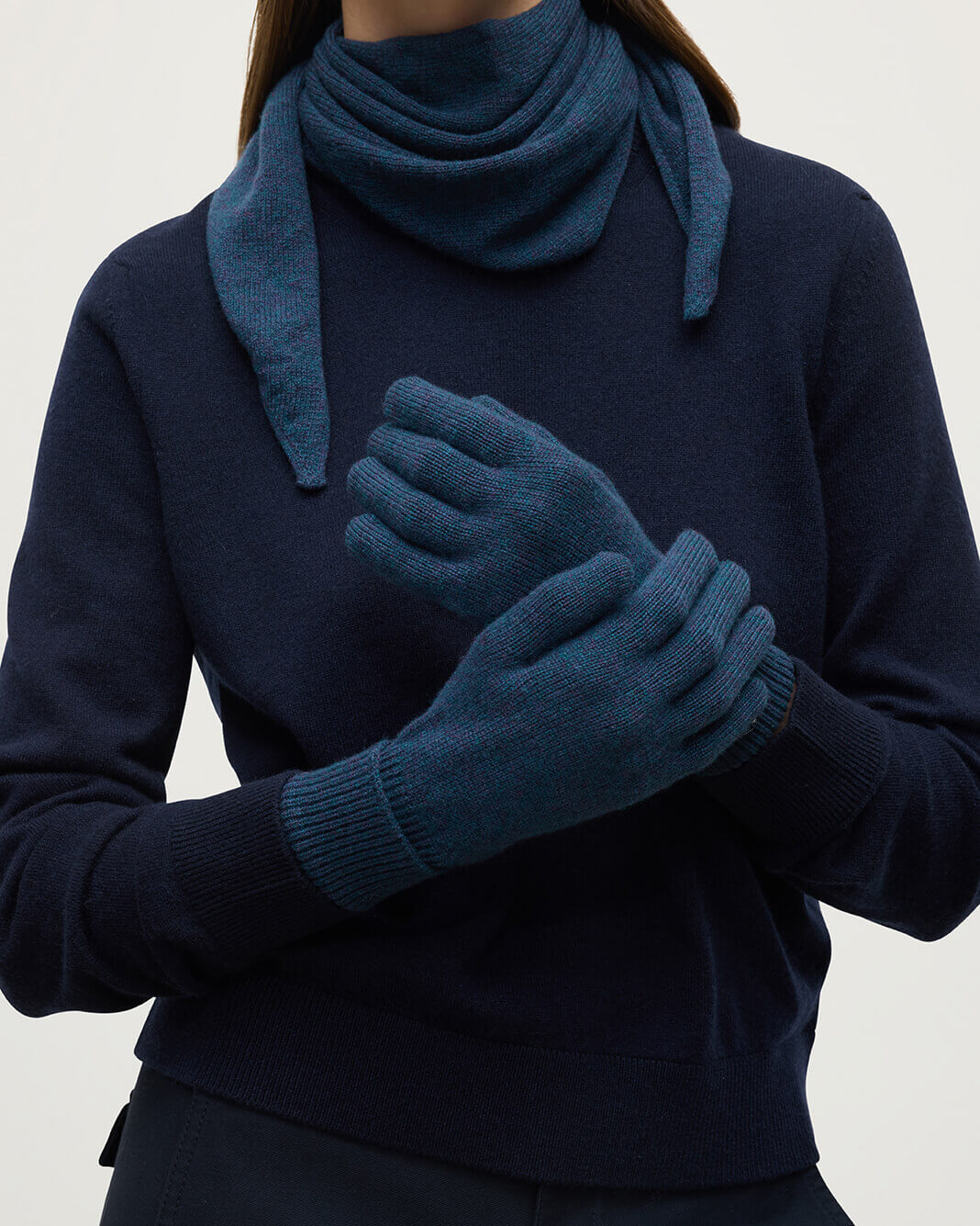 Navy Cashmere Gloves with Turnback Cuffs - 3