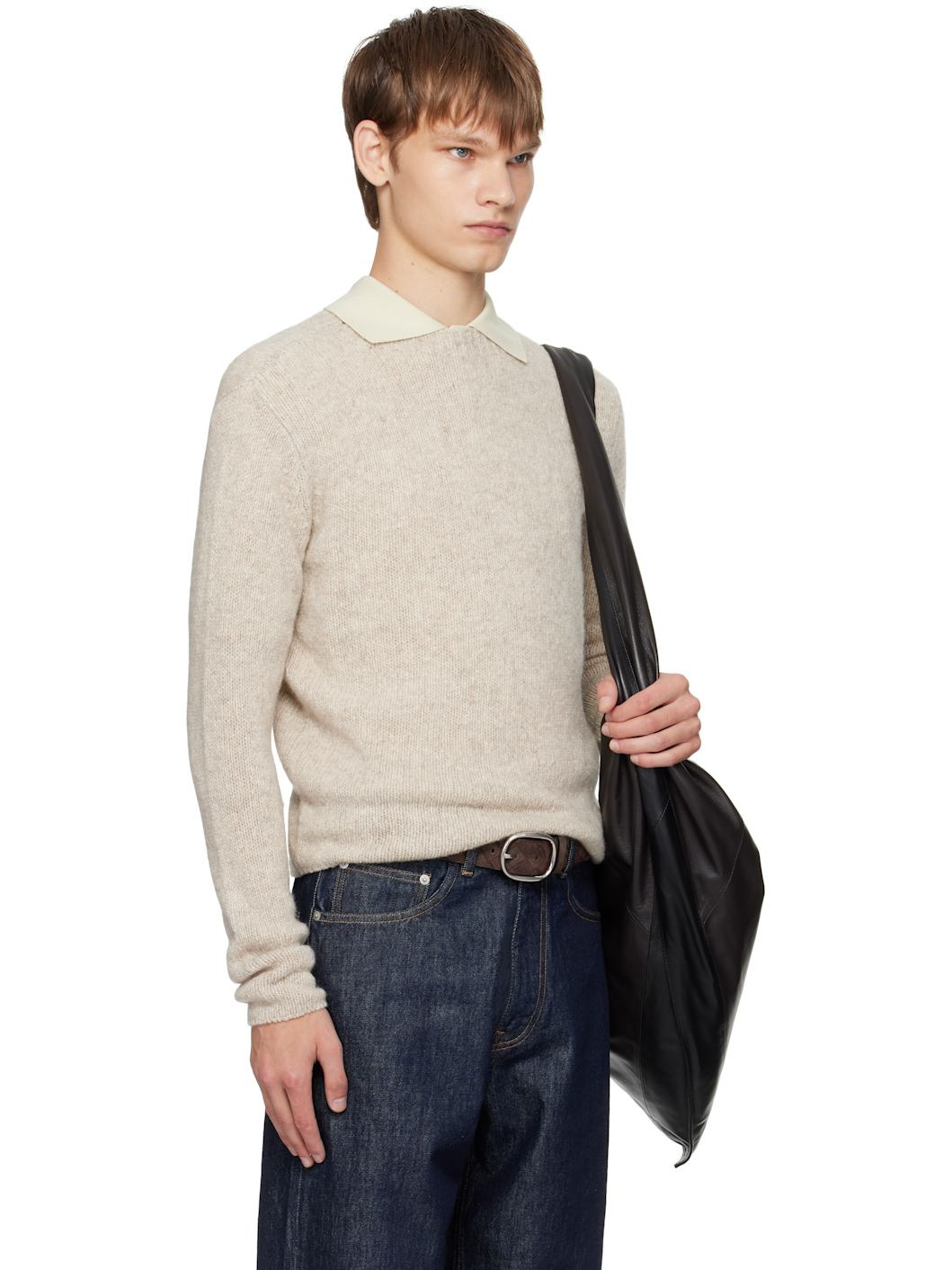 Beige Cashmere Melange Knit Sweater - 2