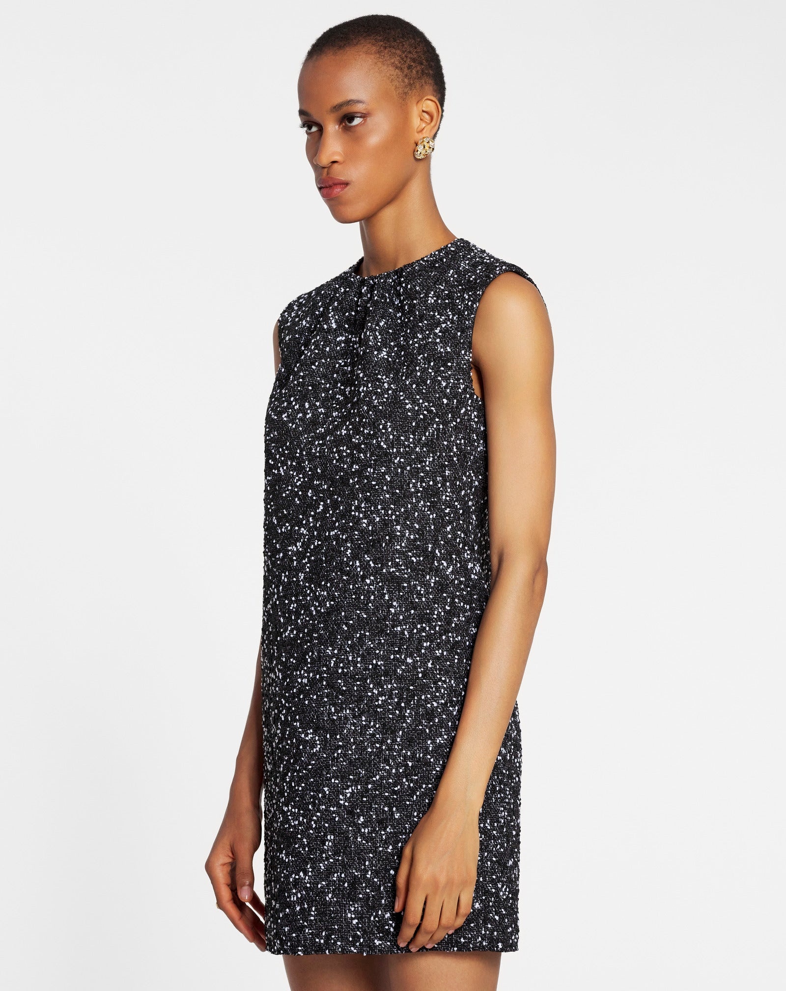 GATHERED NECK MINI DRESS IN TWEED - 3