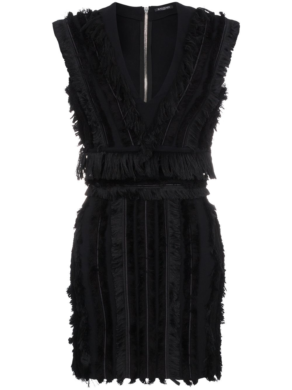 Sleeveless mini dress with fringing - 1