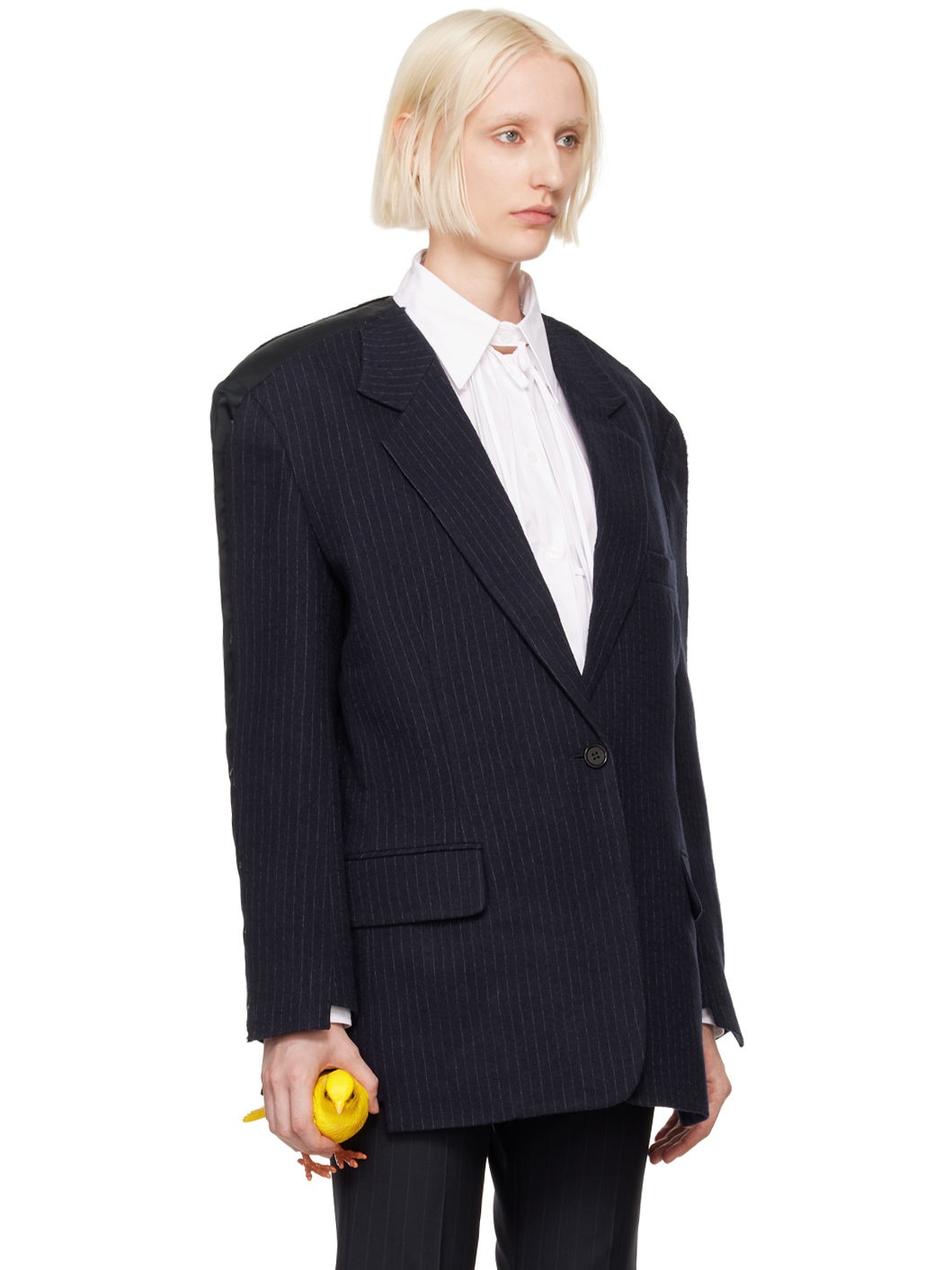Navy Raw Edge Single Blazer - 2
