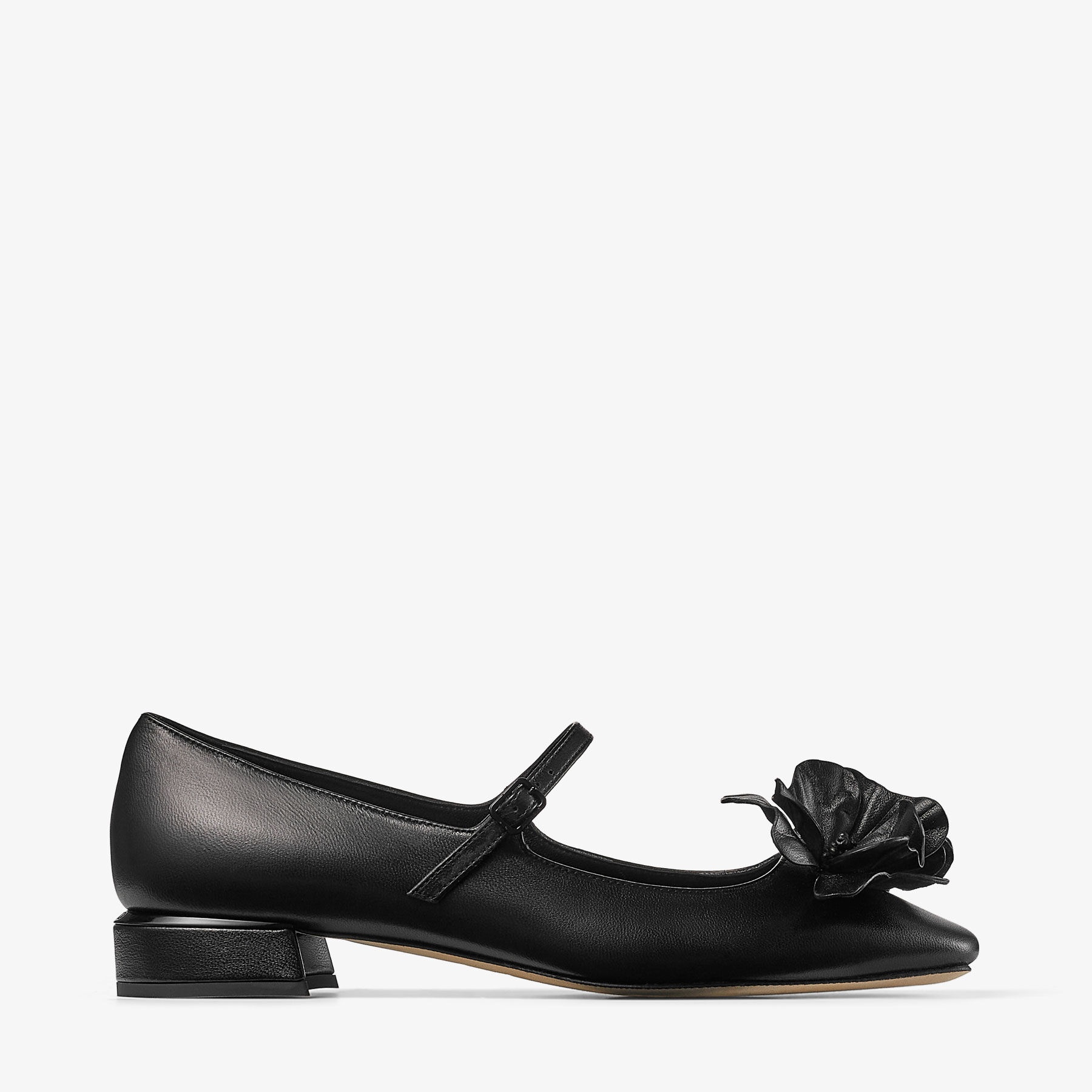 JIMMY CHOO Rosa/flowers Flat Black Nappa Leather Flats with