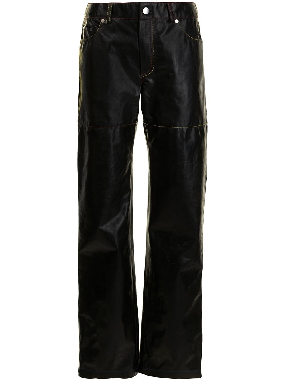 contrast-stitching leather trousers - 2