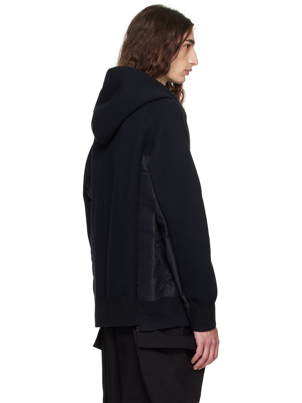 Black Sponge Sweat & Nylon Twill Hoodie - 3