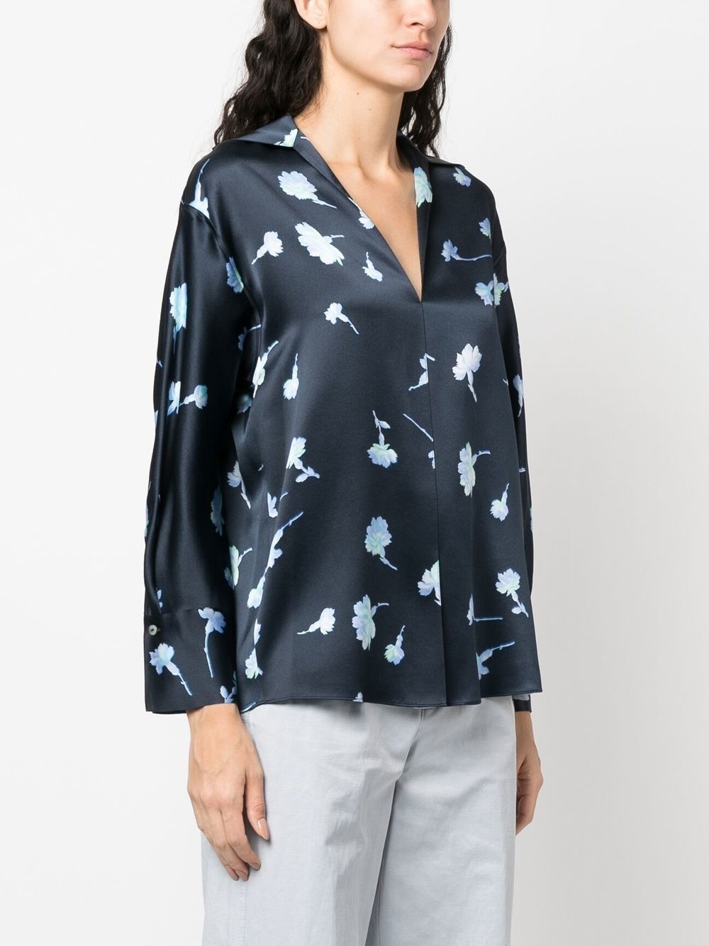 floral print silk blouse - 3