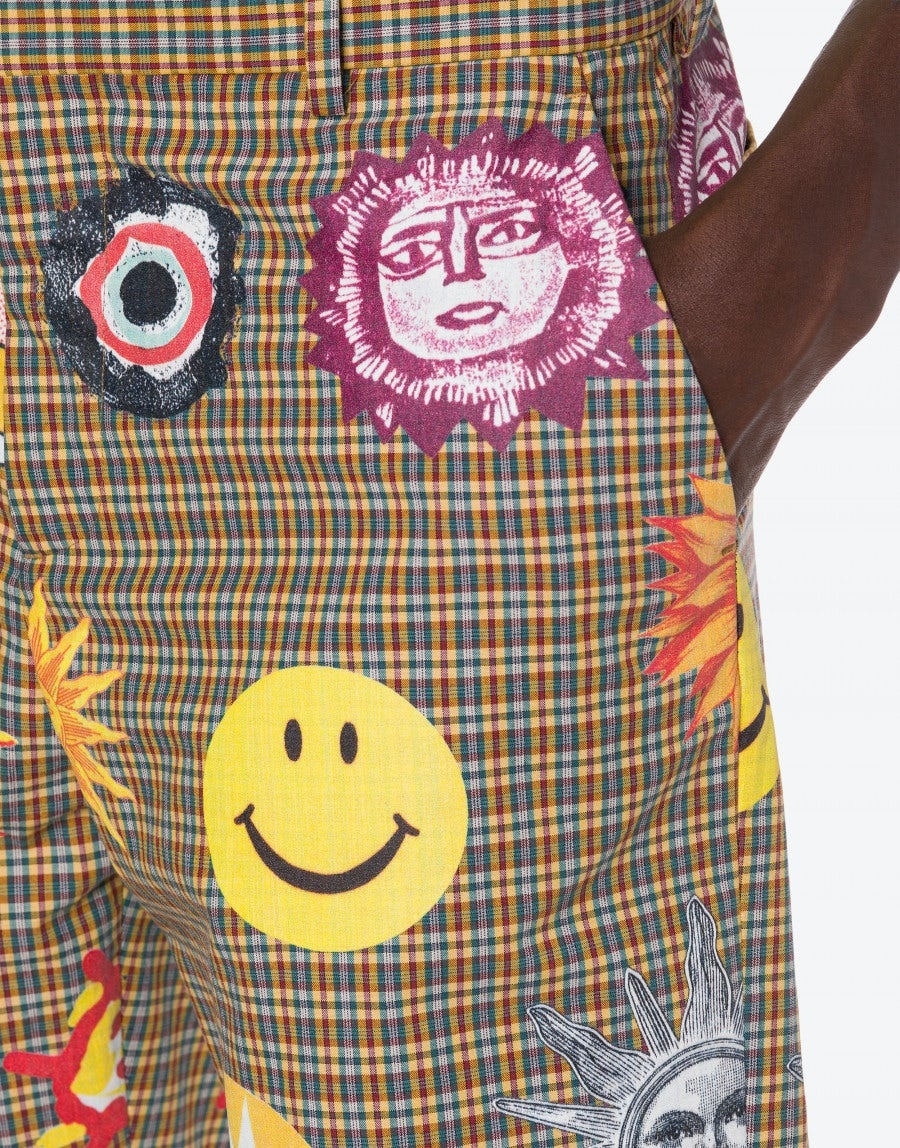 ALLOVER SUN SMILEY® PRINT CHECK COTTON BERMUDA SHORTS - 4