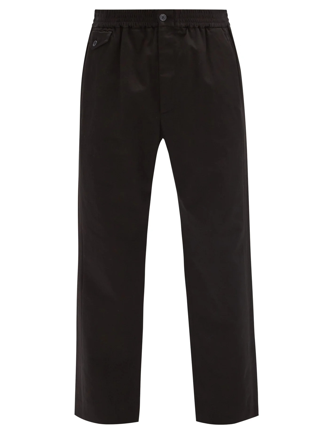 Logo-jacquard waistband cotton-twill trousers - 1