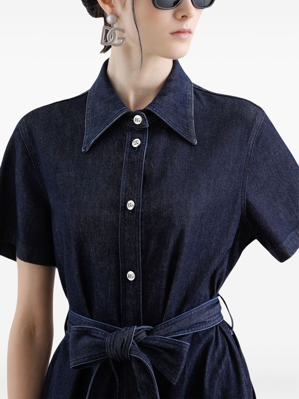 belted denim dress - 6