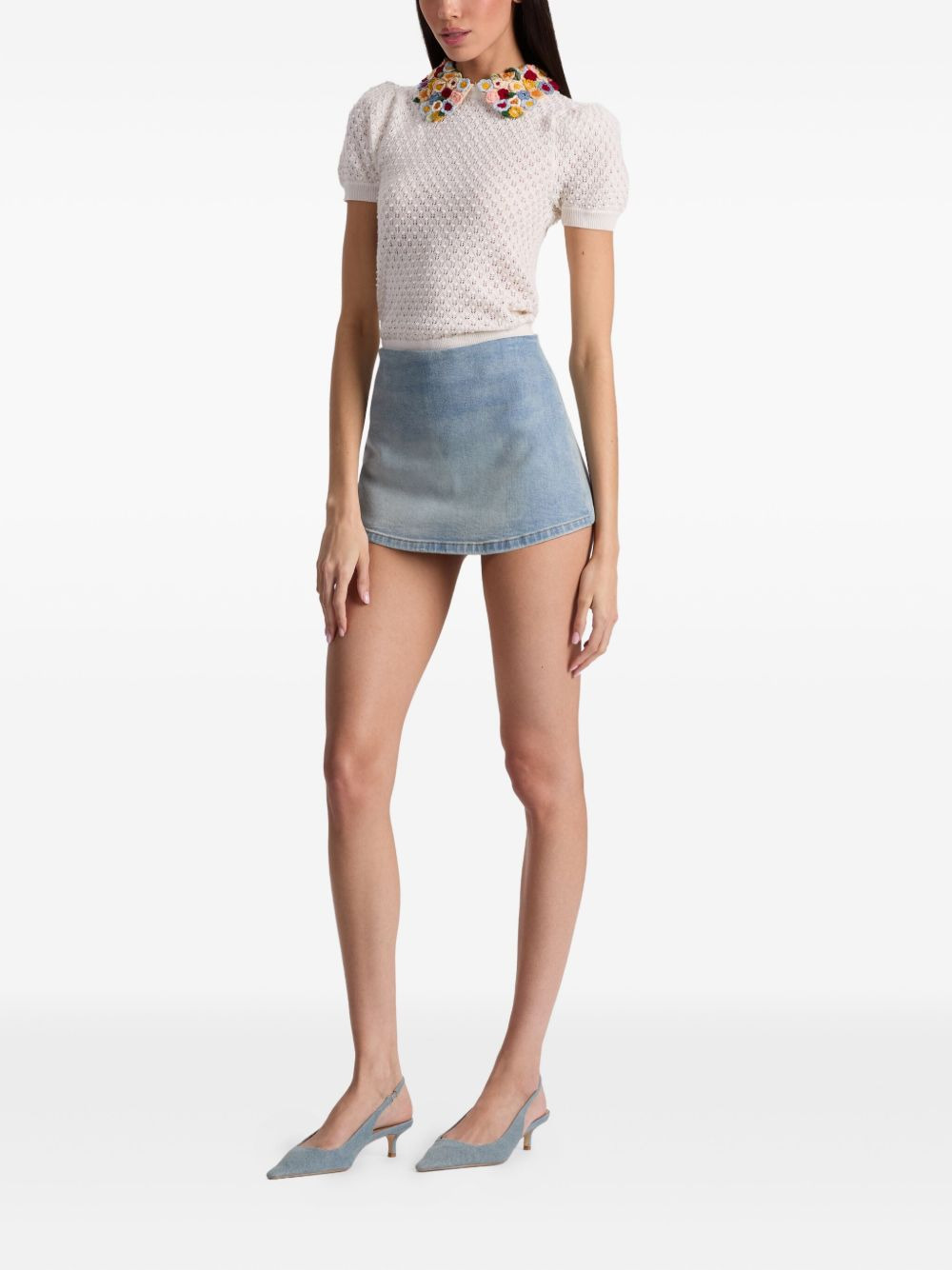 short-sleeves floral-collar sweater - 2