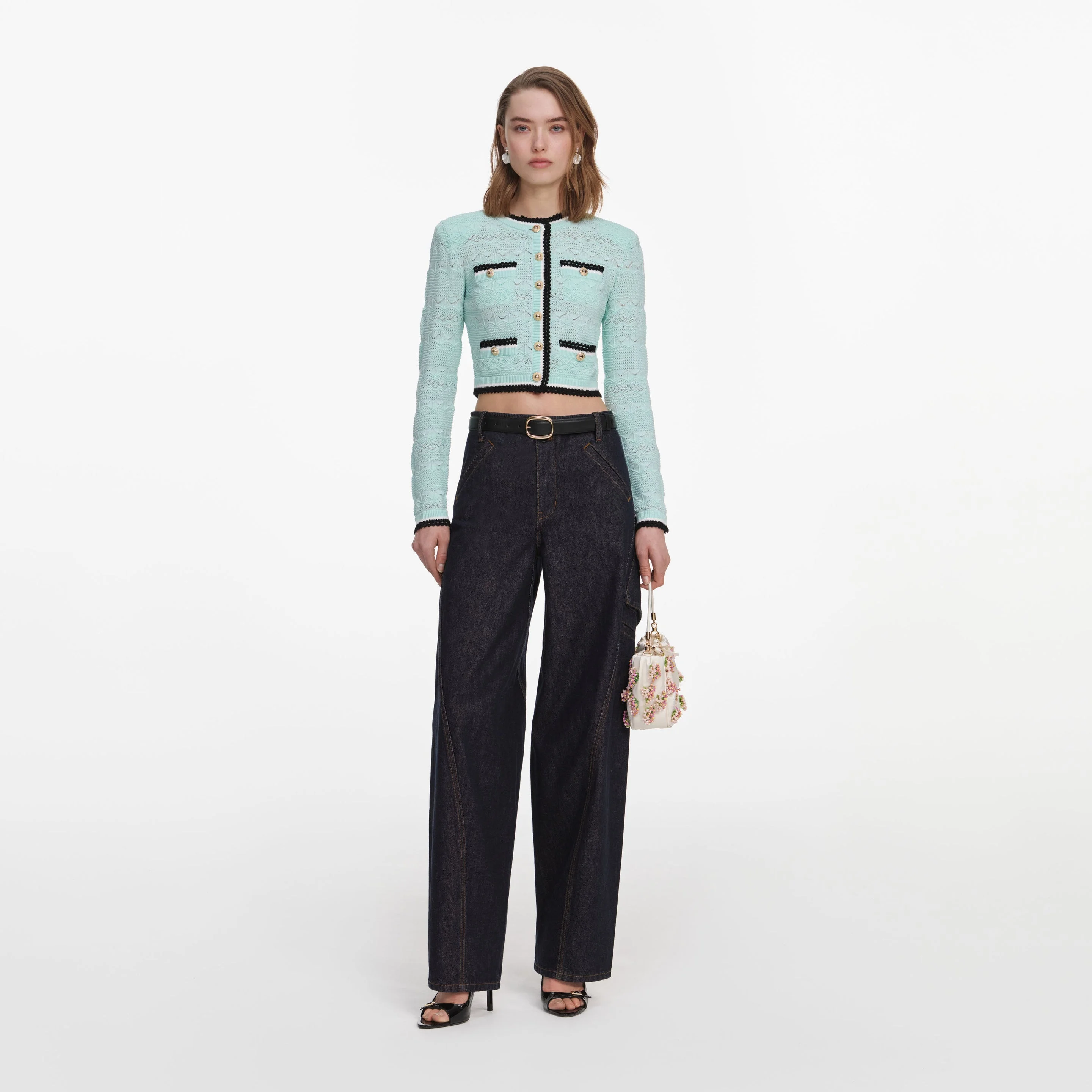 Mint Pointelle Knit Cardigan - 1