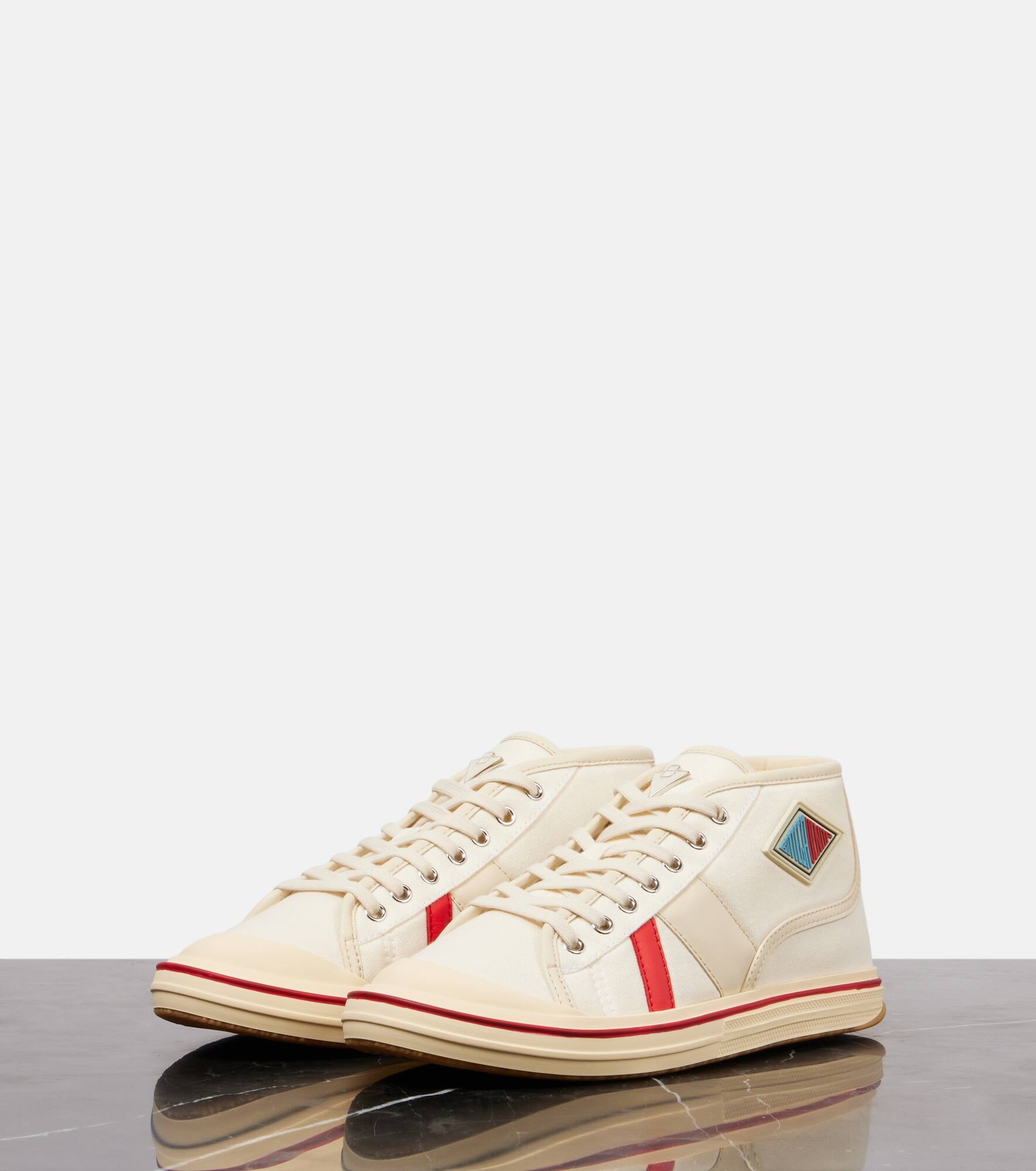 Leather-trimmed canvas high-top sneakers - 4