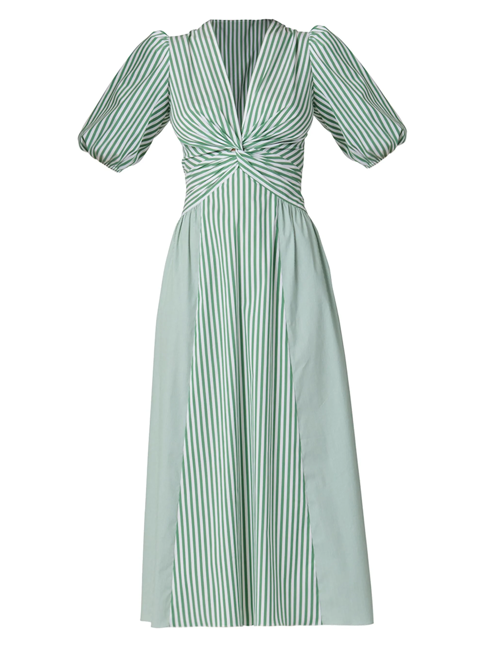Women's Margaret Striped Cotton A-Line Midi-Dress - Pistachio Ivory - 1