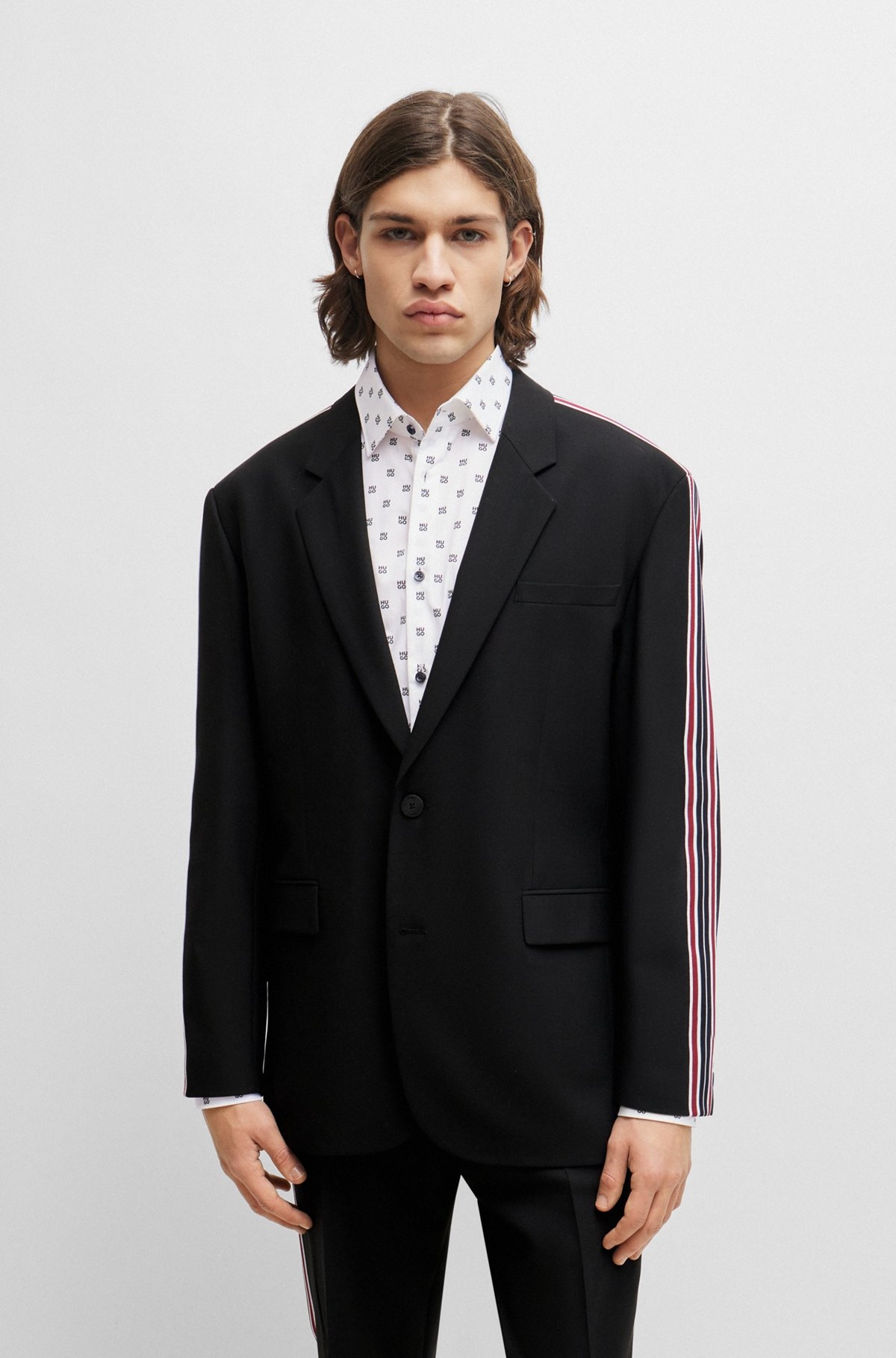 WOOL-BLEND SUIT WITH STRIPED-TAPE TRIMS - 3