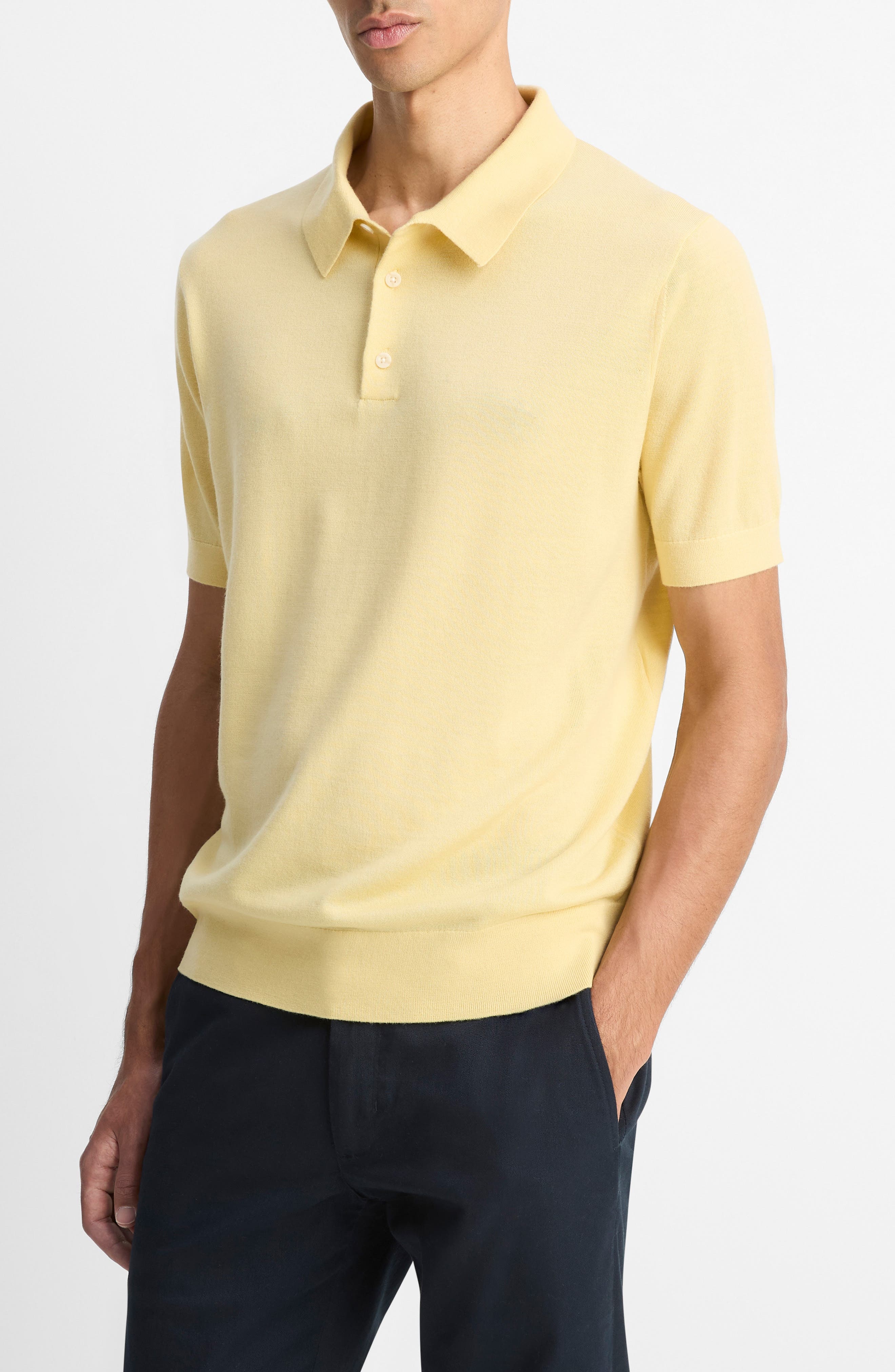 Vince Short Sleeve Wool & Cashmere Polo Sweater in Golden Haze at Nordstrom - 3