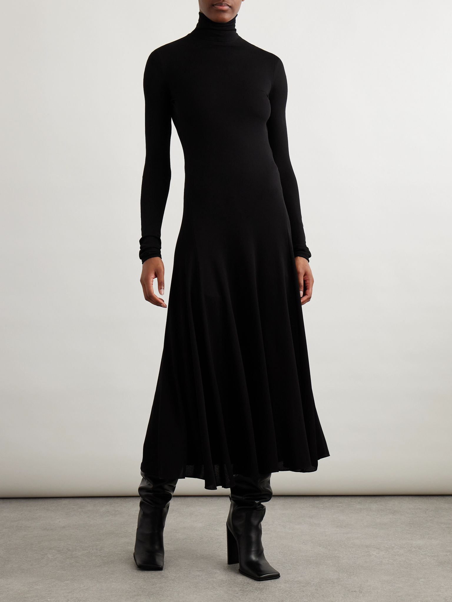 Open-back jersey turtleneck midi dress Black - 3