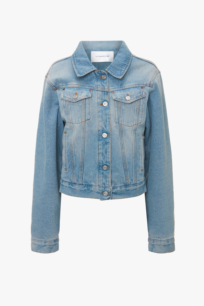 Padded Denim Jacket In Pale Blue Wash - 1