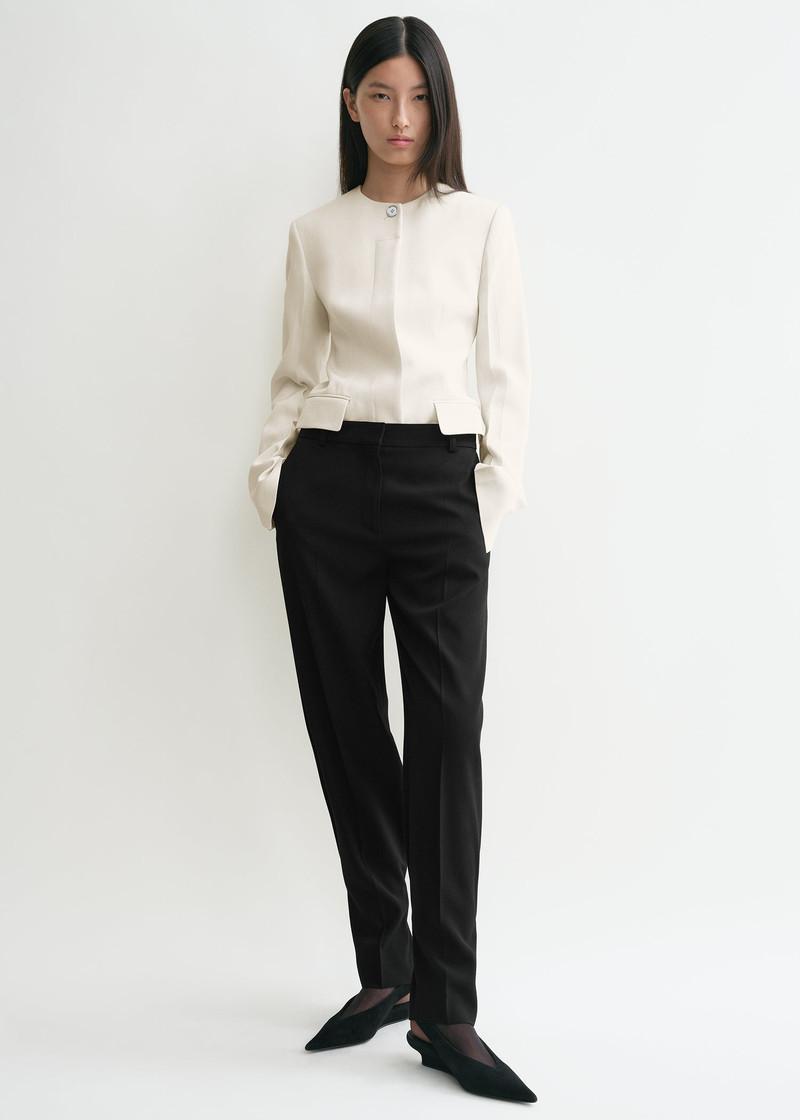 Totême Collarless cinched jacket ecru outlook