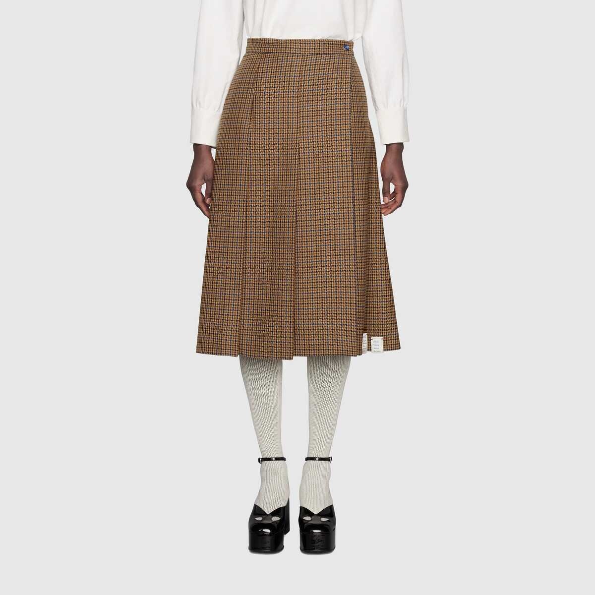 Pleated houndstooth wool skirt - 3