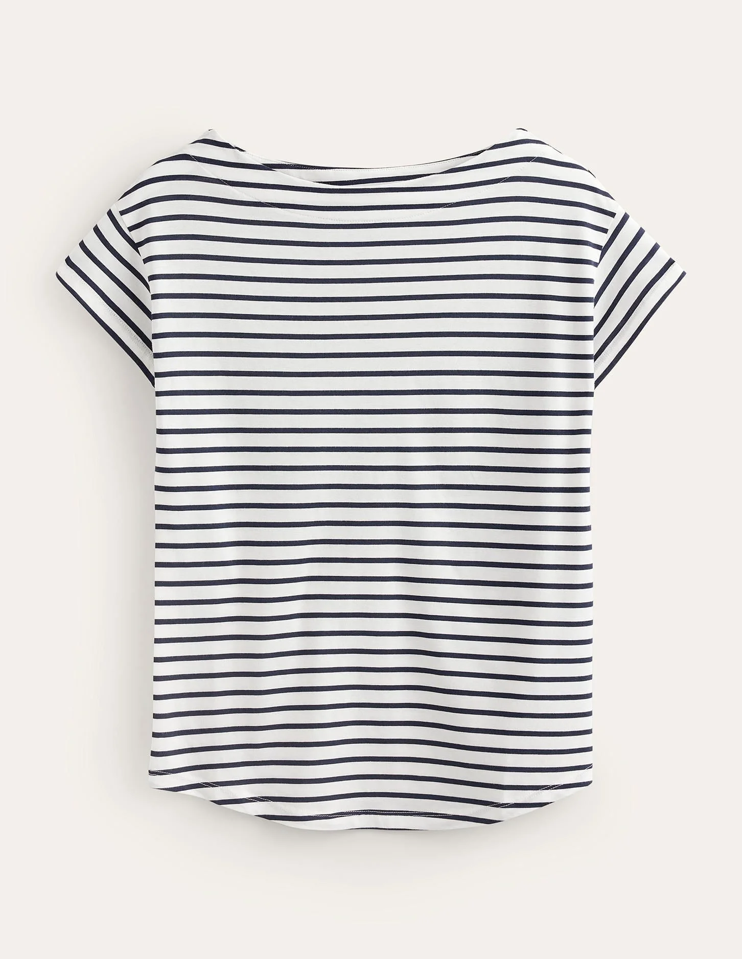 Supersoft Boat Neck T-Shirt-Ivory, Navy Stripe - 1