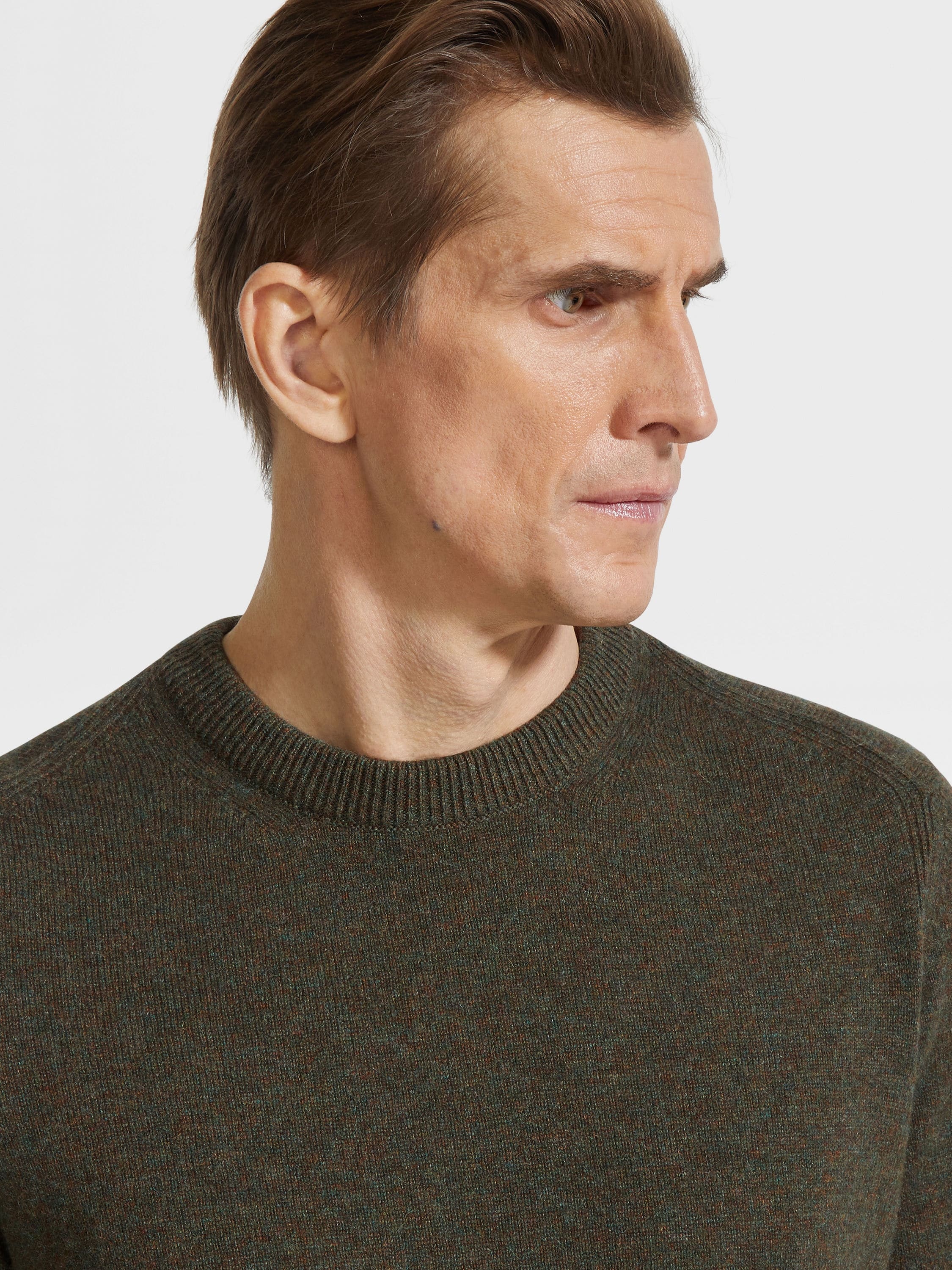 ARMY GREEN MULTIMÉLANGE OASI CASHMERE CREWNECK - 2