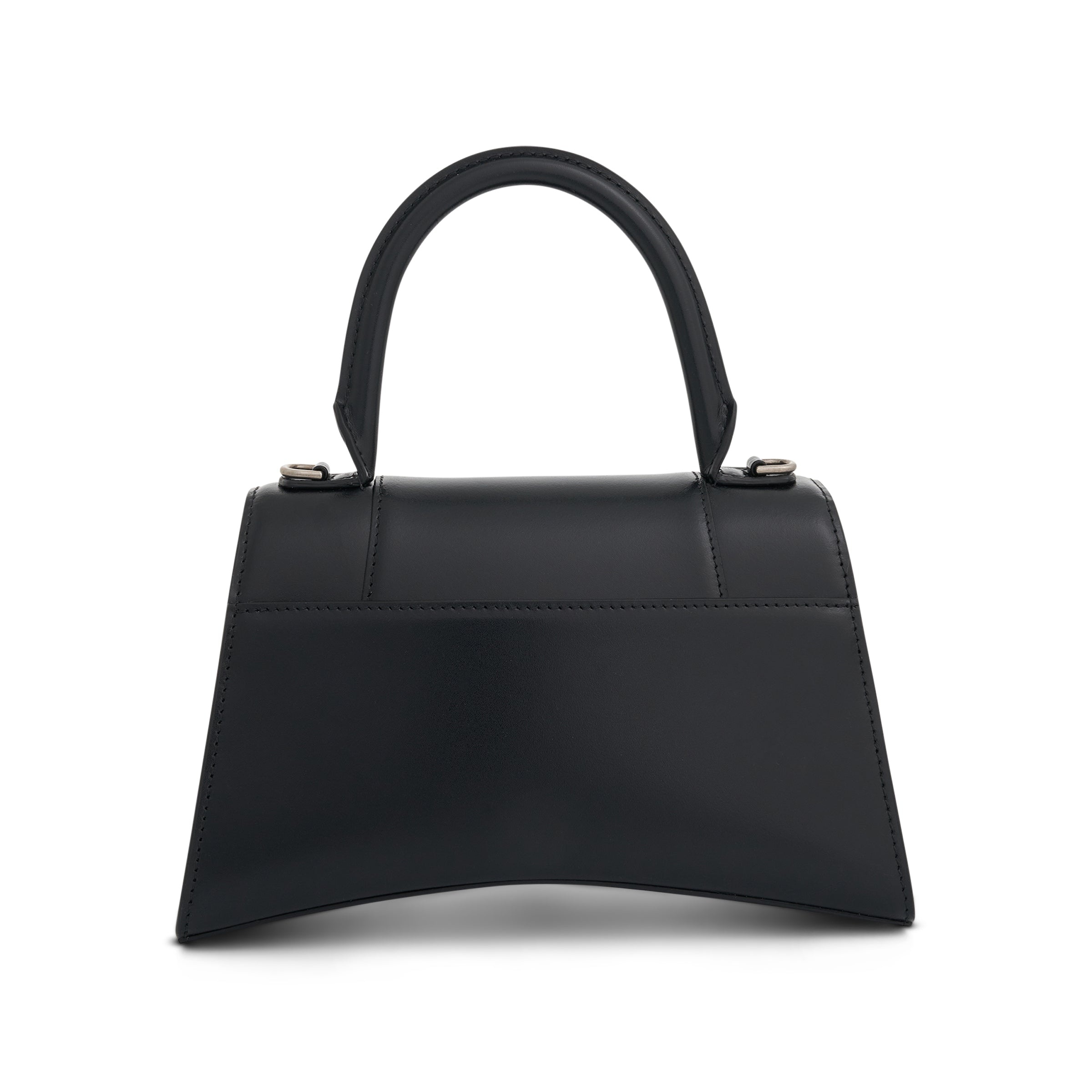 Hourglass XS Handbag in Box Calfskin in Black with Silver Plaque - 3