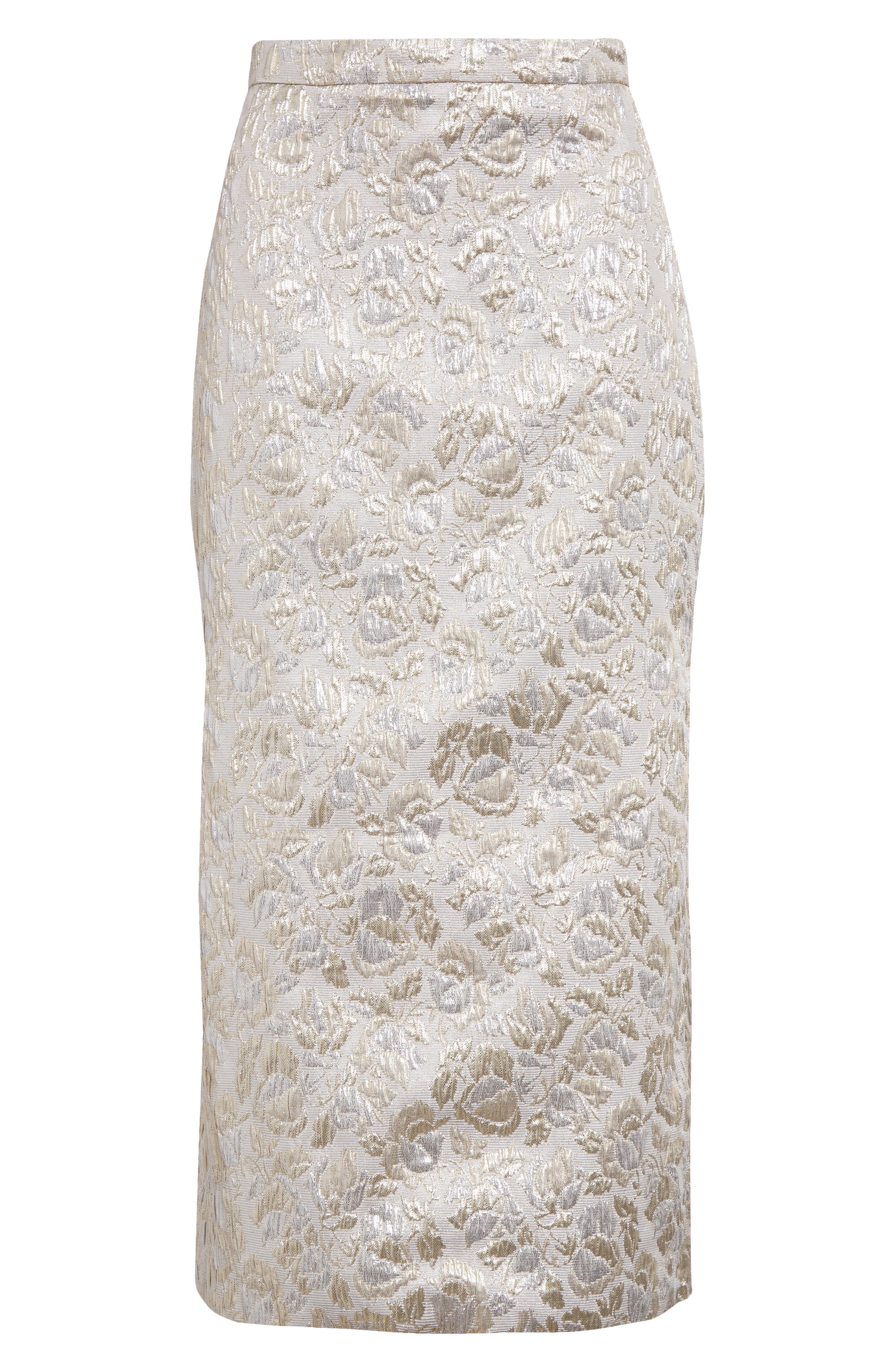 Pleated Back Floral Cloqué Midi Skirt - 6