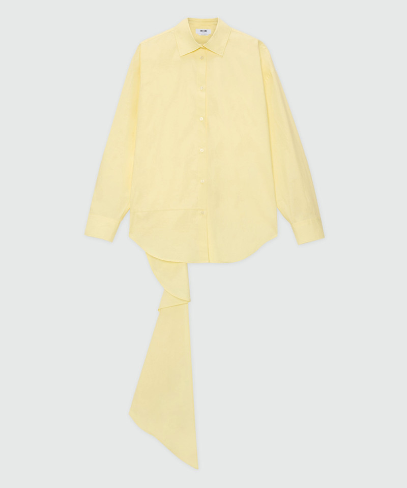 Yellow cotton poplin shirt with asymmetrical detail. 1