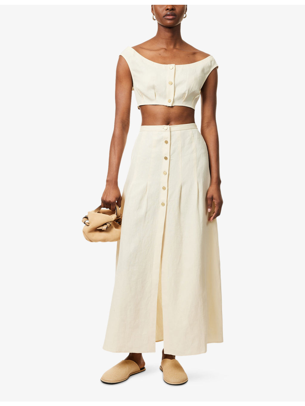 Hadera Pleated Linen Midi Skirt - 2