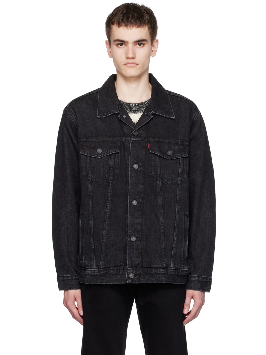 Black Button Denim Jacket - 1