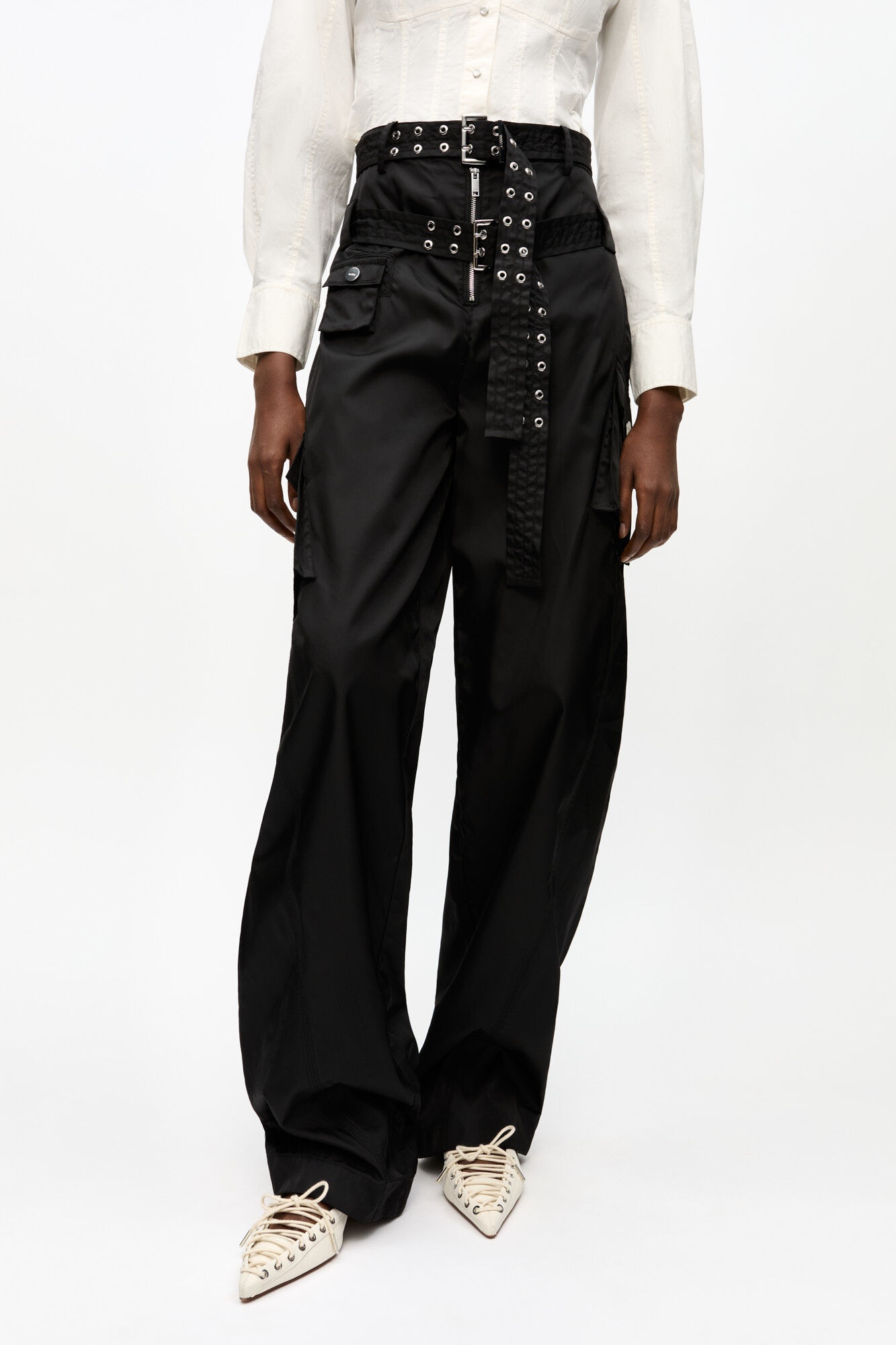 BLACK DUCHESSE NYLON POCKET PANTS - 3