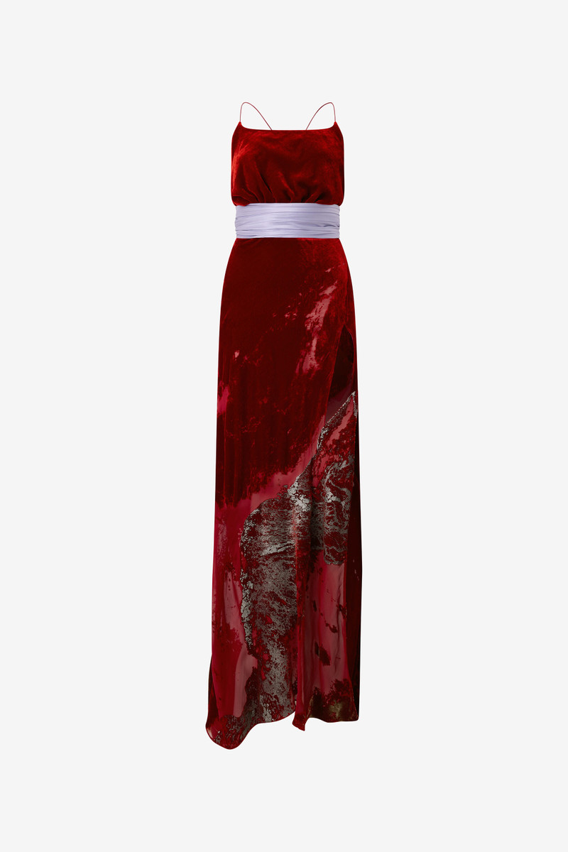 Long Dark Red Dress With Marine Print 1