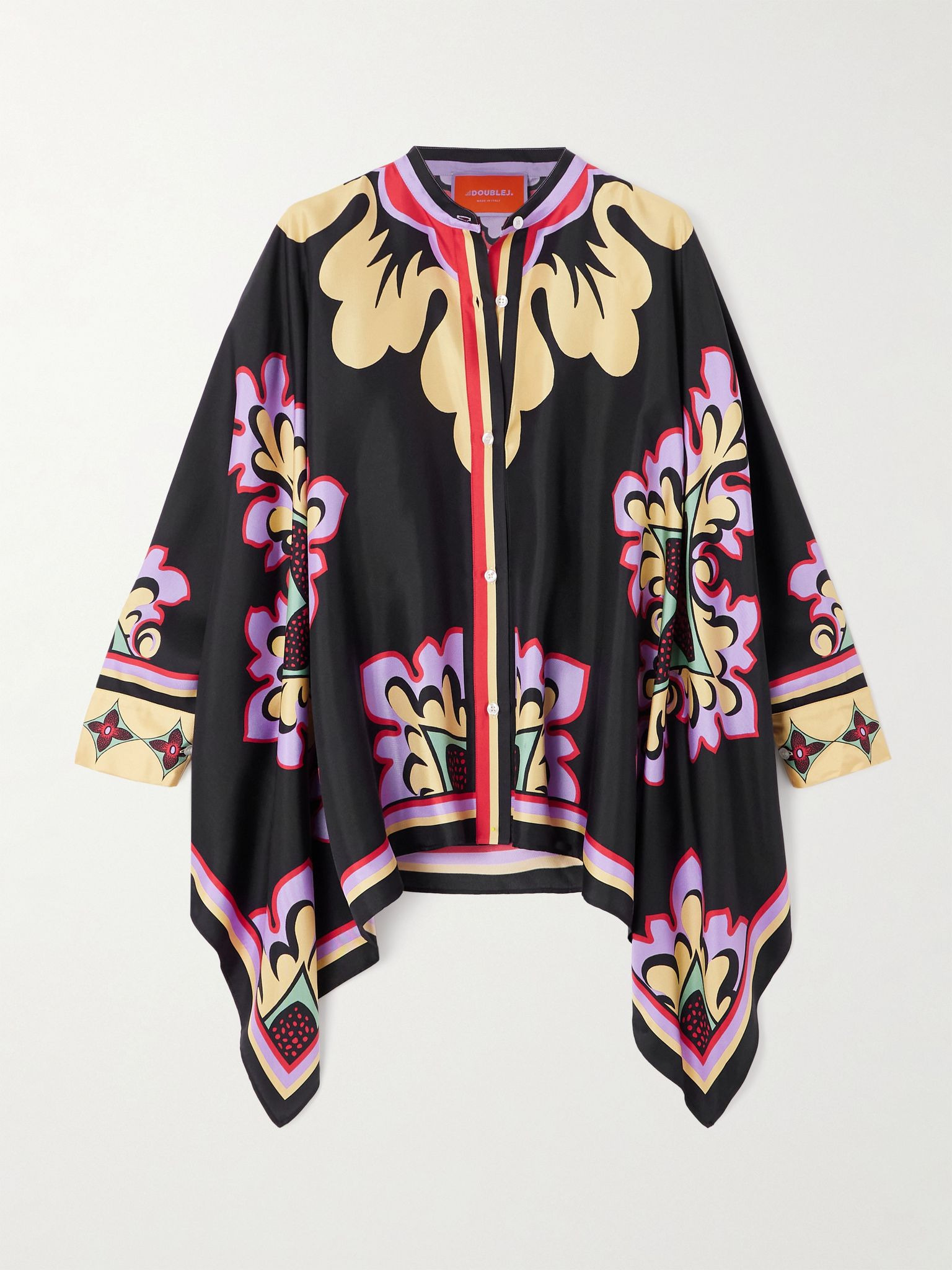 Printed silk-twill shirt Black - 1