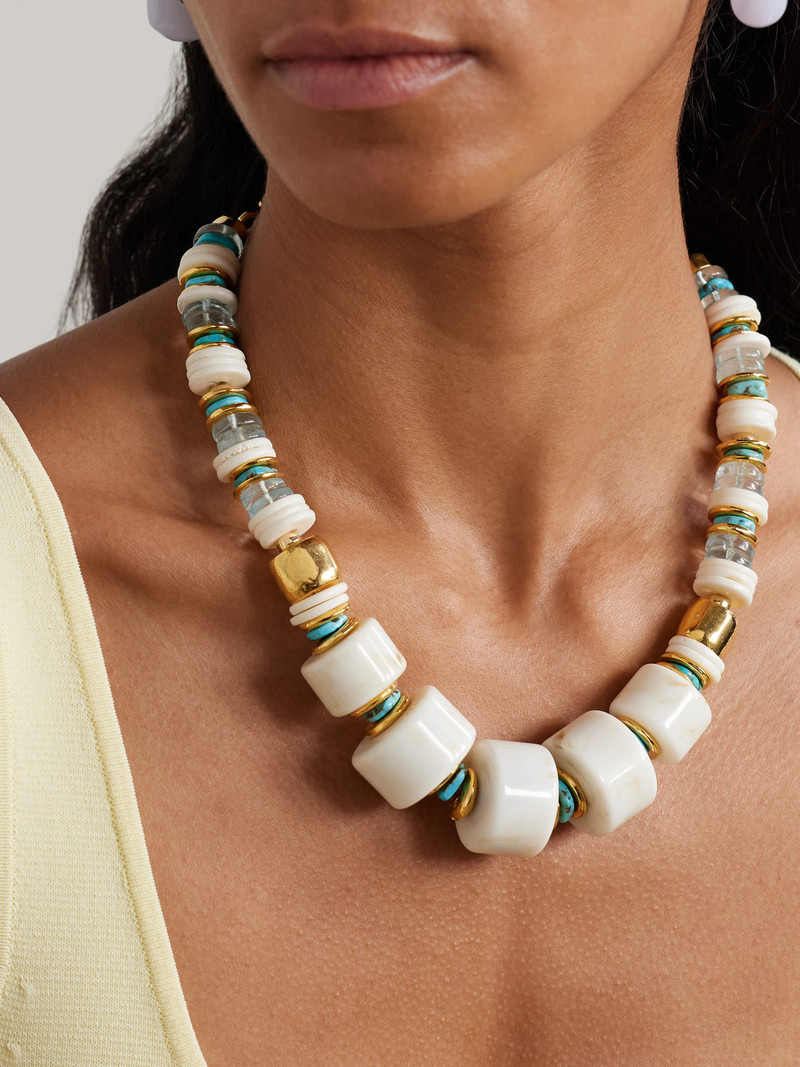 LIZZIE FORTUNATO Granada Gold-plated, Bone And Turquoise Beaded Necklace outlook